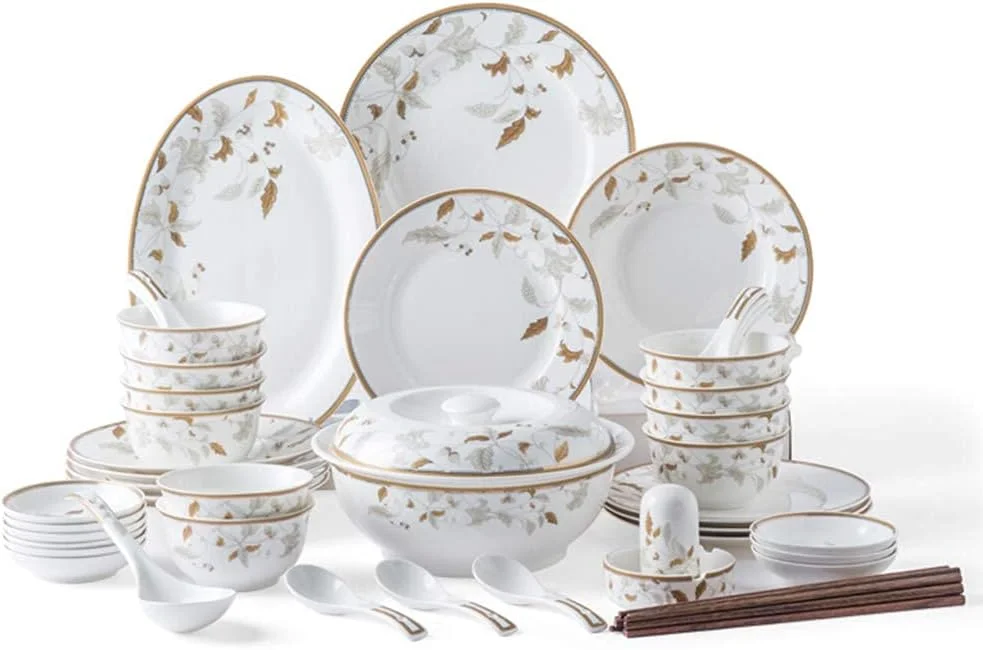 سرویس غذاخوری سرامیکی، ست ظروف غذاخوری 56 تکه به سبک اروپایی، بشقاب/کاسه/قاشق | ست ظروف غذاخوری