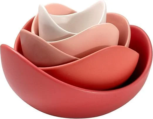 ست 5 تایی کاسه های سرو سرامیکی، مناسب میوه، غلات، سالاد، سوپ، کاسه الهام گرفته از گل نیلوفر، کاسه آشپزخانه قابل استفاده در مایکروویو، کاسه دسر و آب نبات، ظروف غذاخوری (نارنجی)