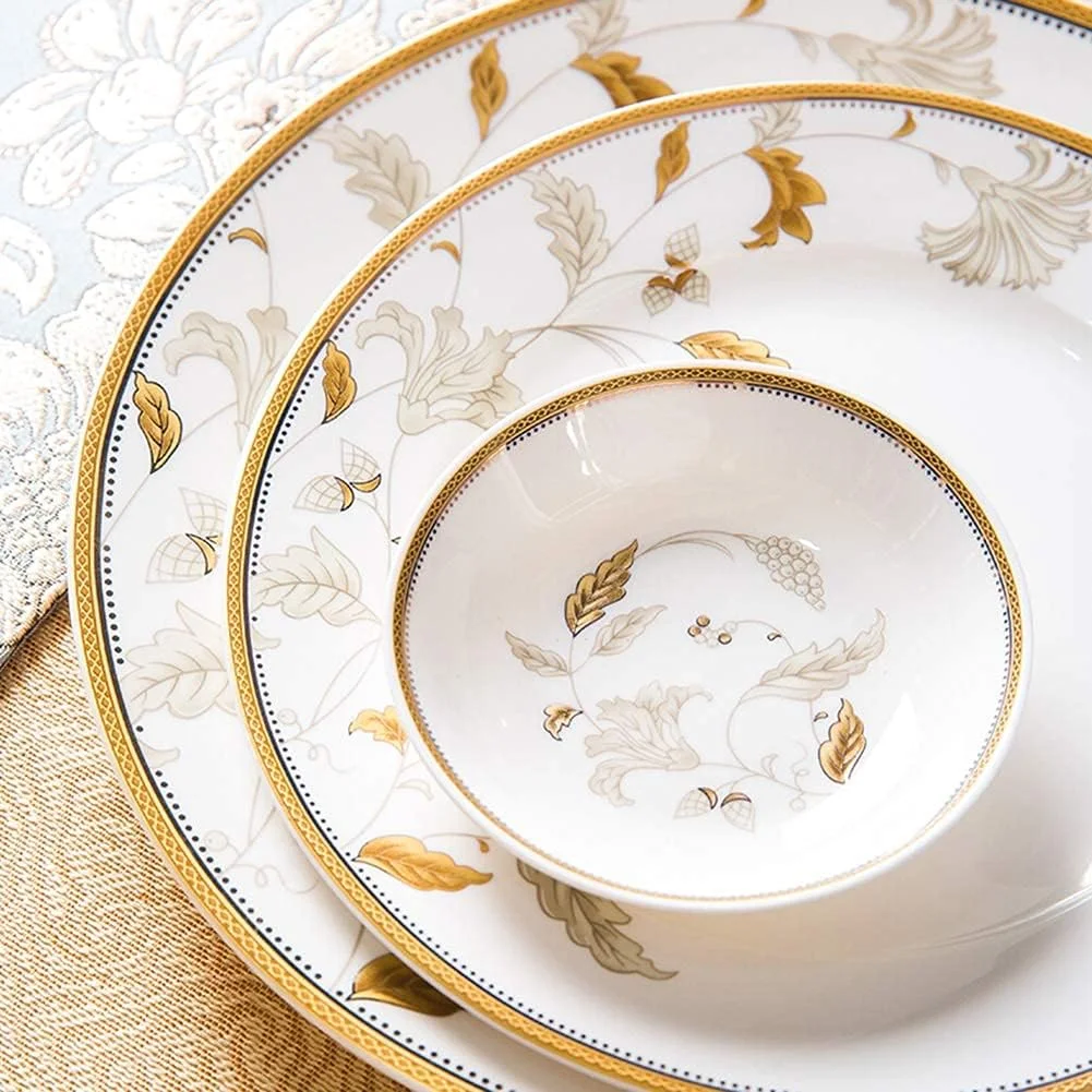 سرویس غذاخوری سرامیکی، ست ظروف غذاخوری 56 تکه به سبک اروپایی، بشقاب/کاسه/قاشق | ست ظروف غذاخوری