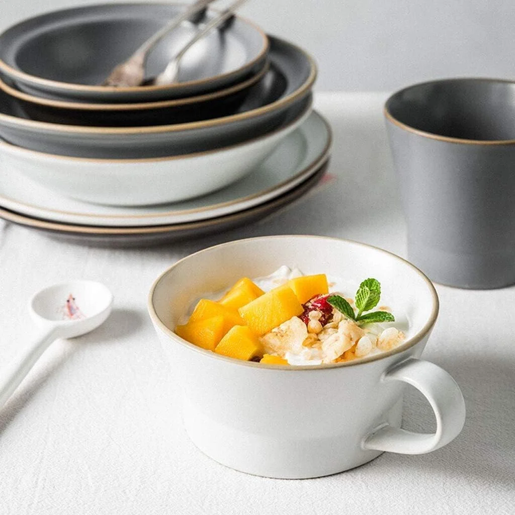 سرویس غذاخوری سرامیکی، بشقاب/کاسه/دیس | سرویس ظروف 22 تکه با ترکیب رنگی ممتاز - ست ترکیبی بشقاب های غذاخوری چینی با لعاب مات برای مهمانی خانوادگی رستوران