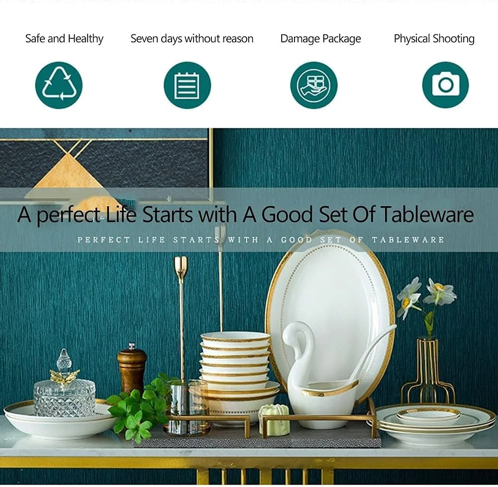 سرویس ظروف غذاخوری سرامیکی 30/56/60 پارچه ای، ظروف چینی استخوانی، بشقاب و ظروف سرامیکی ترکیبی، سرویس ظروف چینی برای 10 نفر، سرویس ظروف پنوم پن (رنگ: 30 تکه)