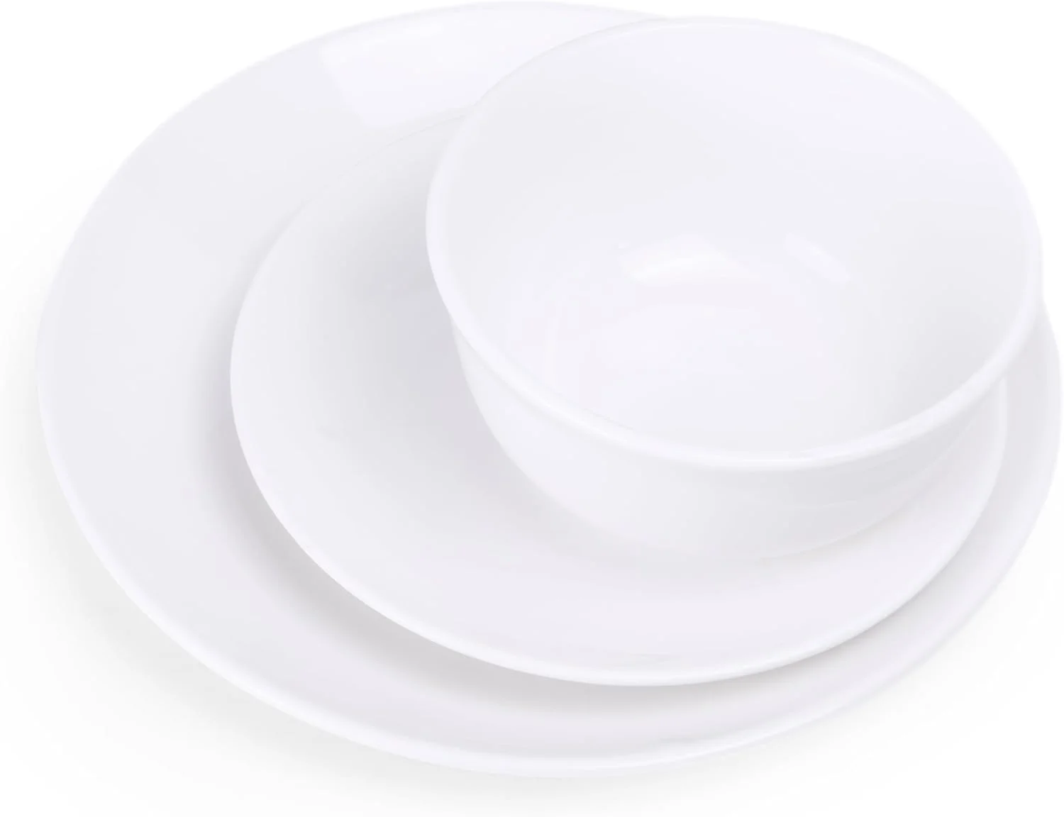 ظروف سرامیکی برای 6 نفر | شامل بشقاب های غذاخوری 26.8 سانتی متری، بشقاب های پیش دستی 20.3 سانتی متری و کاسه های 15 سانتی متری، سفید