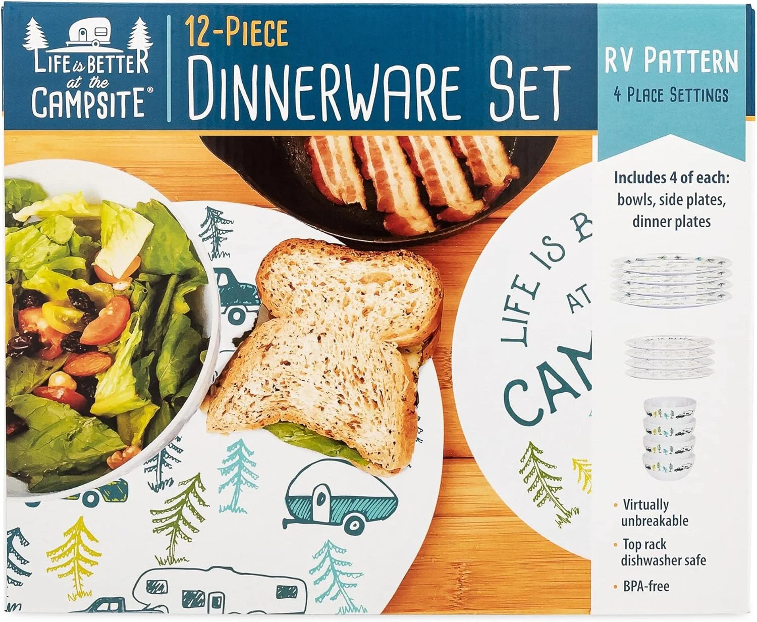 ست ظروف غذاخوری کمکو مدل LIBATC، جنس ملامین، طرح اسکچ