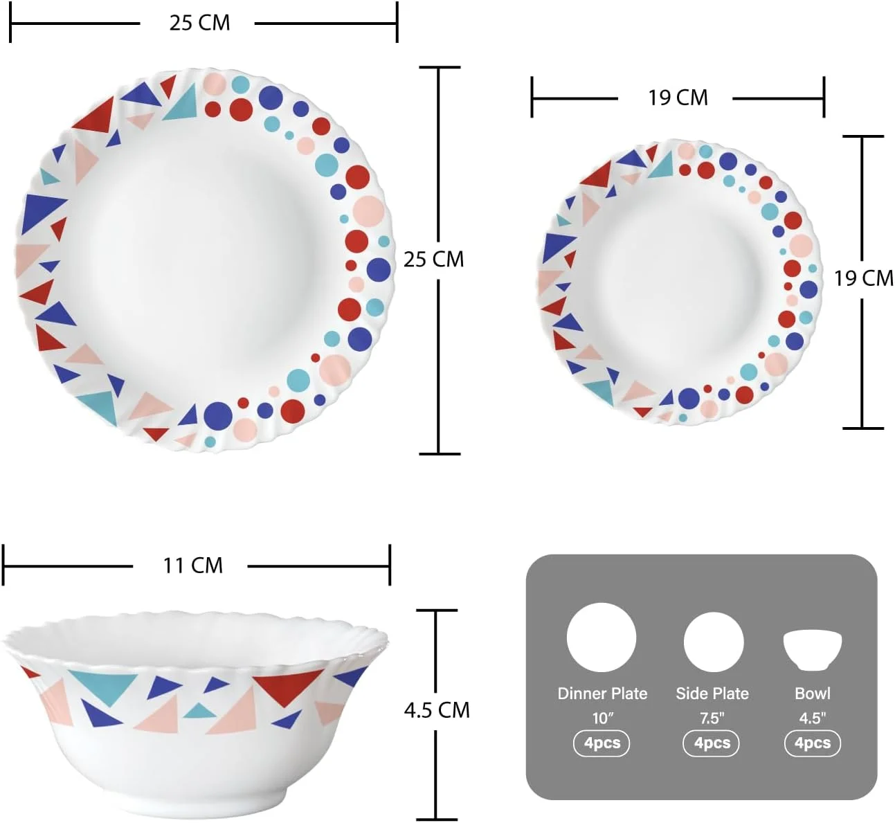 سرویس غذاخوری 12 پارچه بوروسیل لاراه پلانو اوپال، طرح اسپکل، مدل 12DSPL01-SP (شامل 4 عدد بشقاب غذاخوری، 4 عدد بشقاب پیش دستی، 4 عدد کاسه)