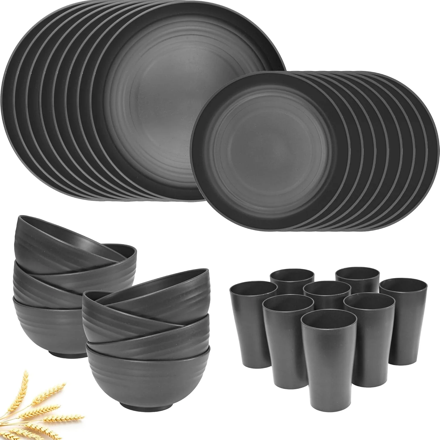 (32pcs) Black Wheat Straw Dinnerware Sets For 8,Unbreakable Dinnerware Set,Dishwasher Safe,Plastic Reusable Lightweight Rv Dishes Cups Plates and Bowls Sets for Camping Kitchen Picnic (32pcs) Black Wheat Straw Dinnerware Sets For 8,Unbreakable Dinnerware Set,Dishwasher Safe,Plastic Reusable Lightweight Rv Dishes Cups Plates and Bowls Sets for Camping Kitchen Picnic