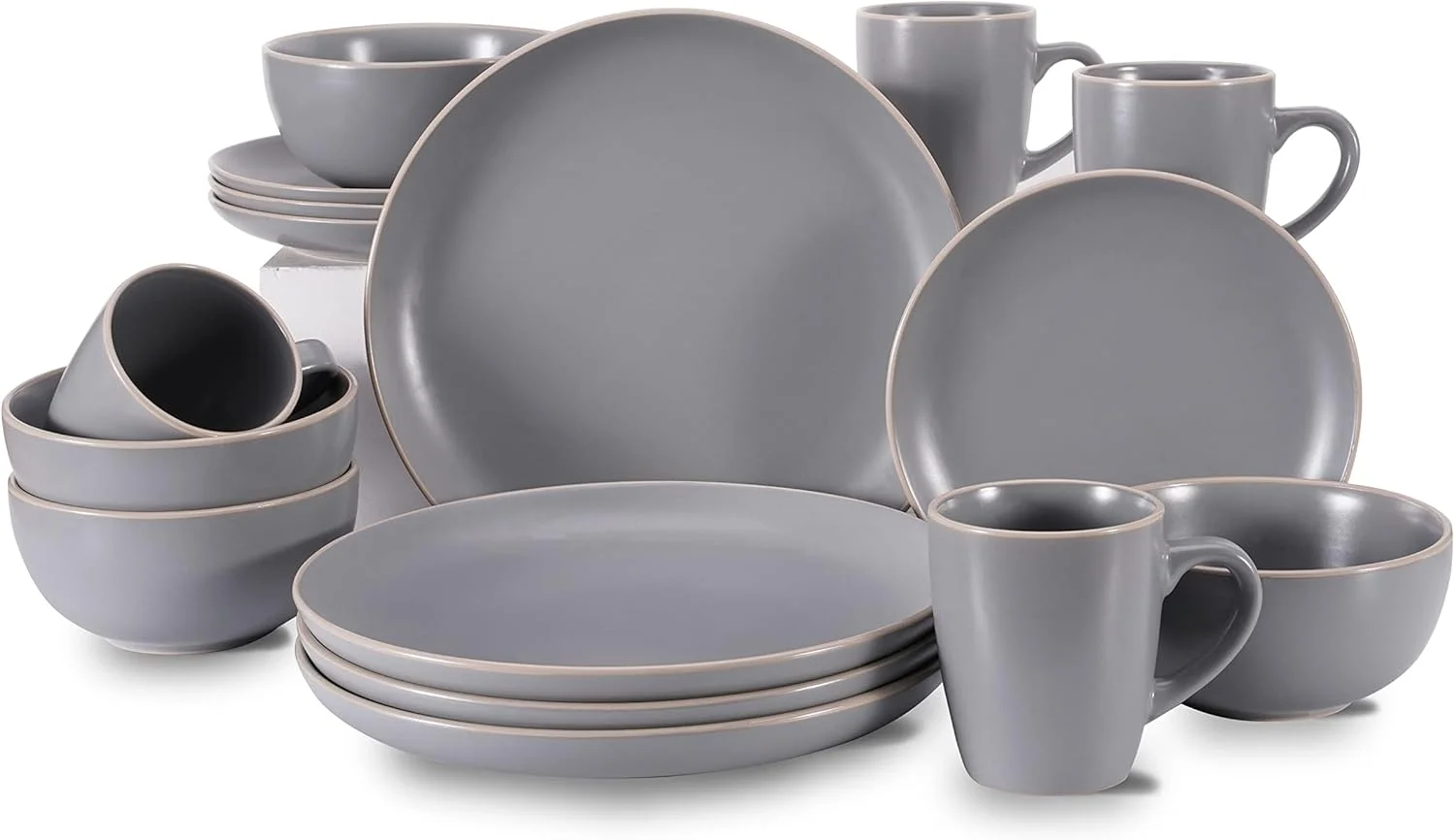BOBOYM Dinnerware Set,16 Piece White Round A grade Stoneware Dinnerware Set for 4, Kitchen Plates And Bowls Set with Mugs,gray dinnerware set BOBOYM Dinnerware Set,16 Piece White Round A grade Stoneware Dinnerware Set for 4, Kitchen Plates And Bowls Set with Mugs,gray dinnerware set