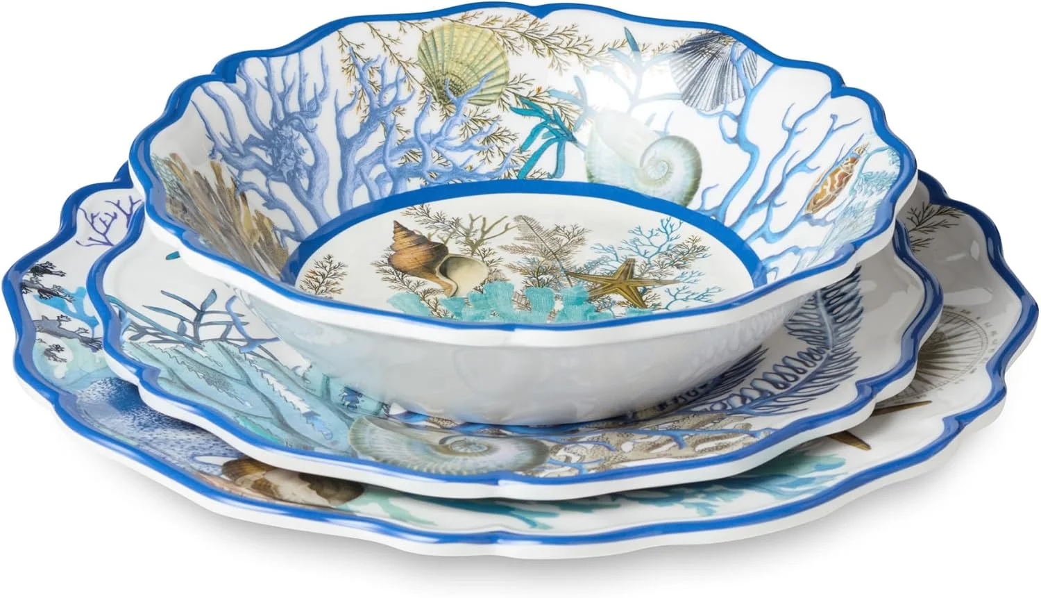 سرویس غذاخوری 12 پارچه ملامین Blue Lagoon - طرح مرجان و صدف ساحلی، مناسب برای 4 نفر - بشقاب غذاخوری 11 اینچی، بشقاب سالاد 9 اینچی و کاسه 28 اونسی - بادوام، سبک وزن، بدون BPA، قابل شستشو در ماشین ظرفشویی سرویس غذاخوری 12 پارچه ملامین Blue Lagoon - طرح مرجان و صدف ساحلی، مناسب برای 4 نفر - بشقاب غذاخوری 11 اینچی، بشقاب سالاد 9 اینچی و کاسه 28 اونسی - بادوام، سبک وزن، بدون BPA، قابل شستشو در ماشین ظرفشویی