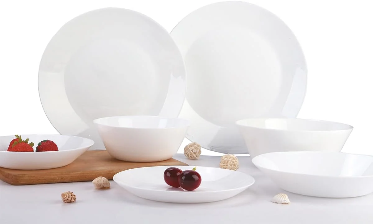 سرویس غذاخوری BLACKSTONE، ست 12 پارچه، ساخته شده از شیشه اوپال حرارت دیده بادوام، شامل 4 عدد بشقاب غذاخوری | 4 عدد کاسه غذاخوری | 4 عدد کاسه سوپ - NAM12 (ست 12 پارچه)