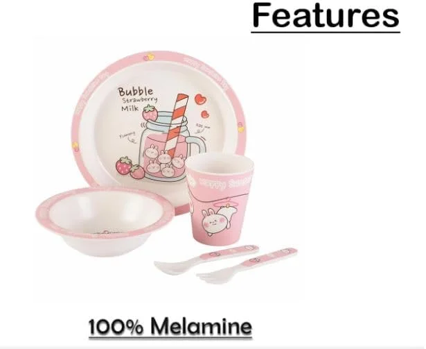 ATK_baby dinnerware-Melamine baby set-Children's Dinnerware Set Includes Plate, Bowl, Glaas, Spoon and Fork, Non-BPA, Made of Durable Material and Perfect for Kids (set of 5) (BUNNY)
