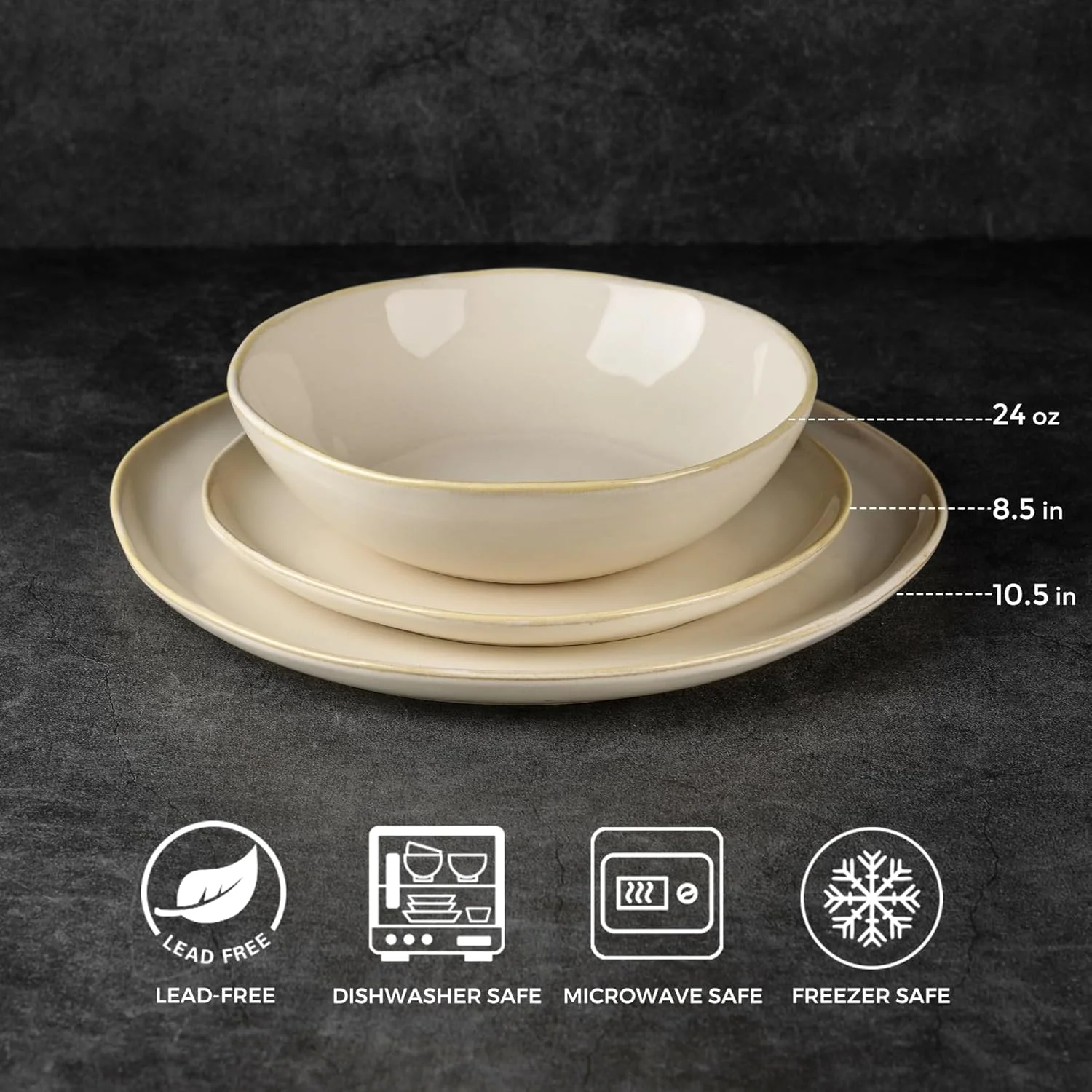 سرویس ظروف غذاخوری سرامیکی AmorArc، ست بشقاب و کاسه سنگی با لعاب واکنشگر دست ساز، بسیار مقاوم در برابر لب پر شدن و ترک خوردگی | قابل شستشو در ماشین ظرفشویی و استفاده در مایکروویو، مناسب برای 6 نفر (18 پارچه)