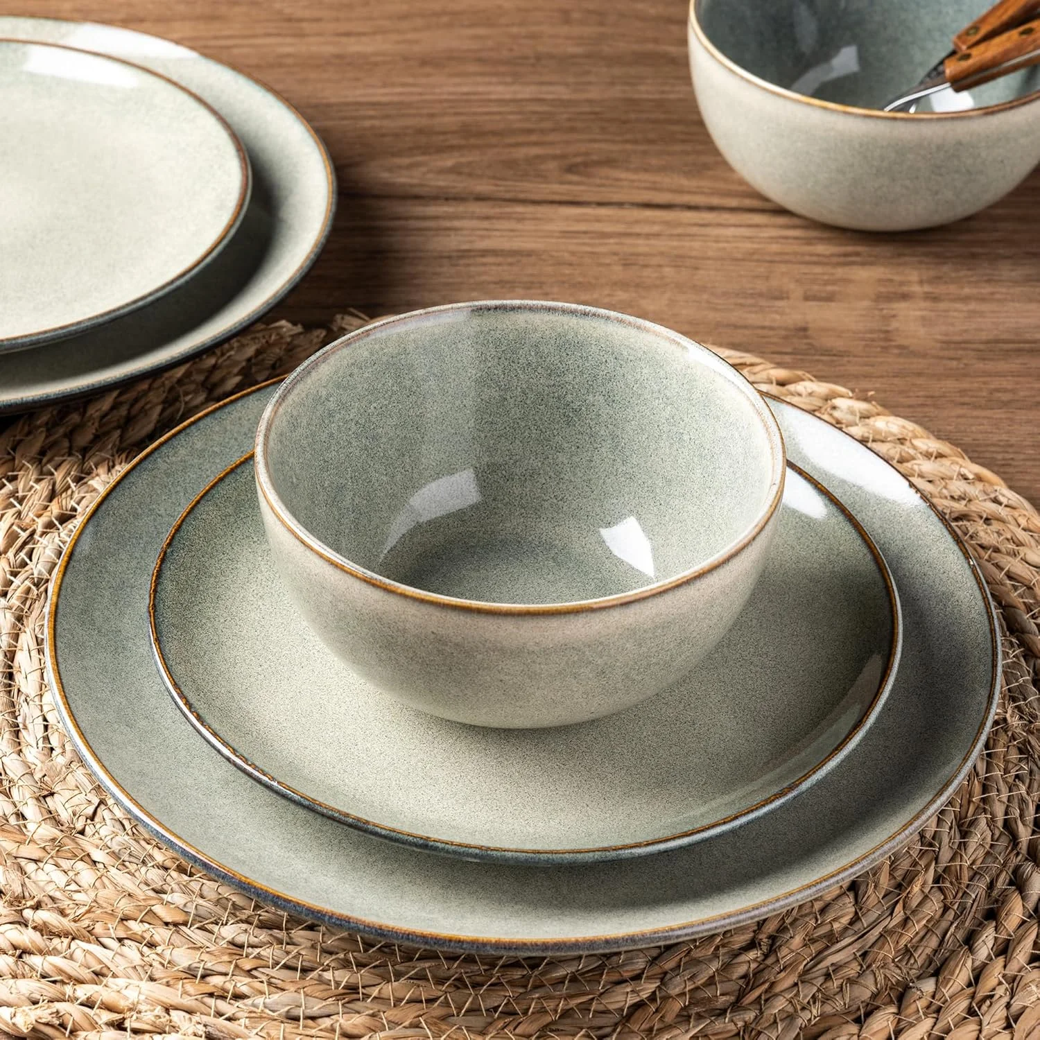 AmorArc Ceramic Dinnerware Sets for 4, 12 Pieces Handpainted Stoneware Plates and Bowls Set, Scratch Resistant Dishes Set, Dishwasher & Microwave Safe, Reactive Color AmorArc Ceramic Dinnerware Sets for 4, 12 Pieces Handpainted Stoneware Plates and Bowls Set, Scratch Resistant Dishes Set, Dishwasher & Microwave Safe, Reactive Color