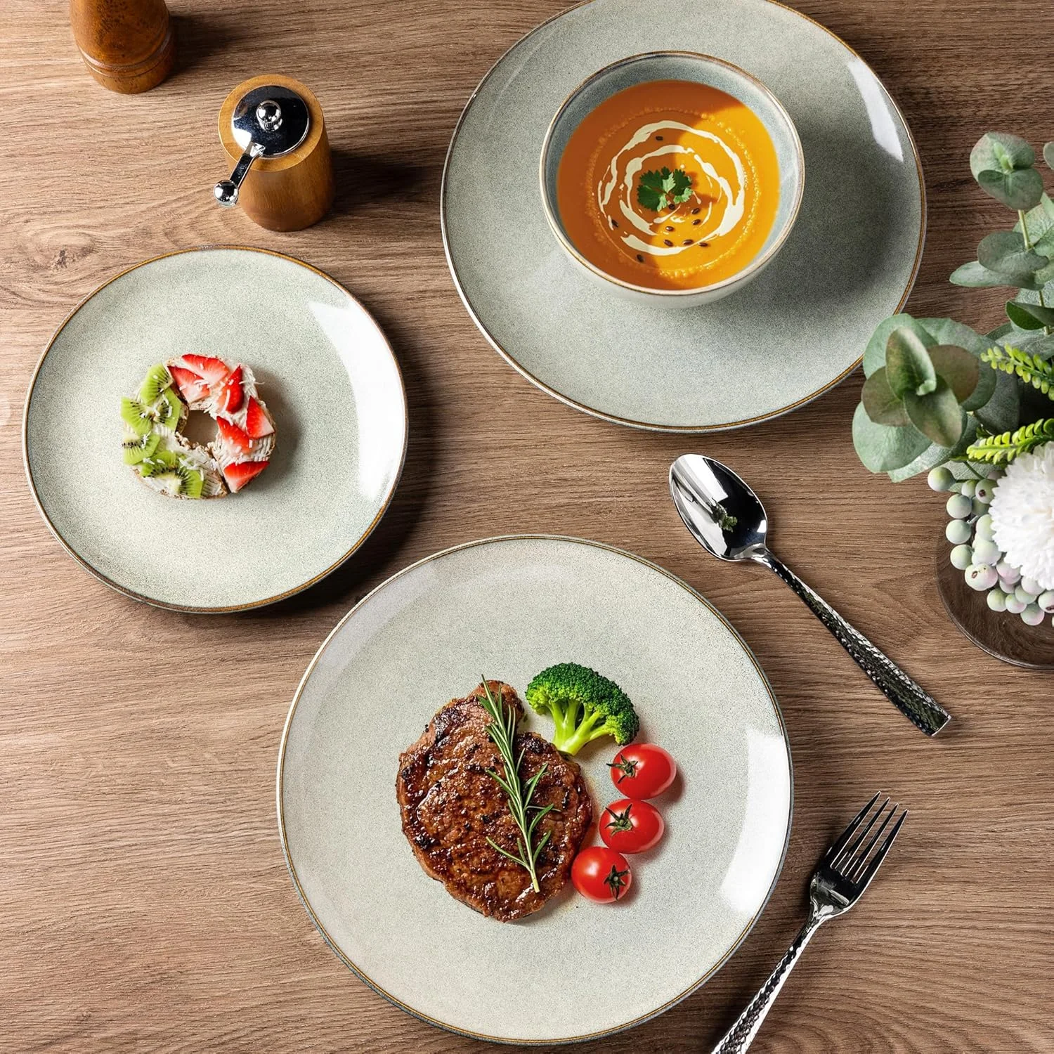 AmorArc Ceramic Dinnerware Sets for 4, 12 Pieces Handpainted Stoneware Plates and Bowls Set, Scratch Resistant Dishes Set, Dishwasher & Microwave Safe, Reactive Color AmorArc Ceramic Dinnerware Sets for 4, 12 Pieces Handpainted Stoneware Plates and Bowls Set, Scratch Resistant Dishes Set, Dishwasher & Microwave Safe, Reactive Color