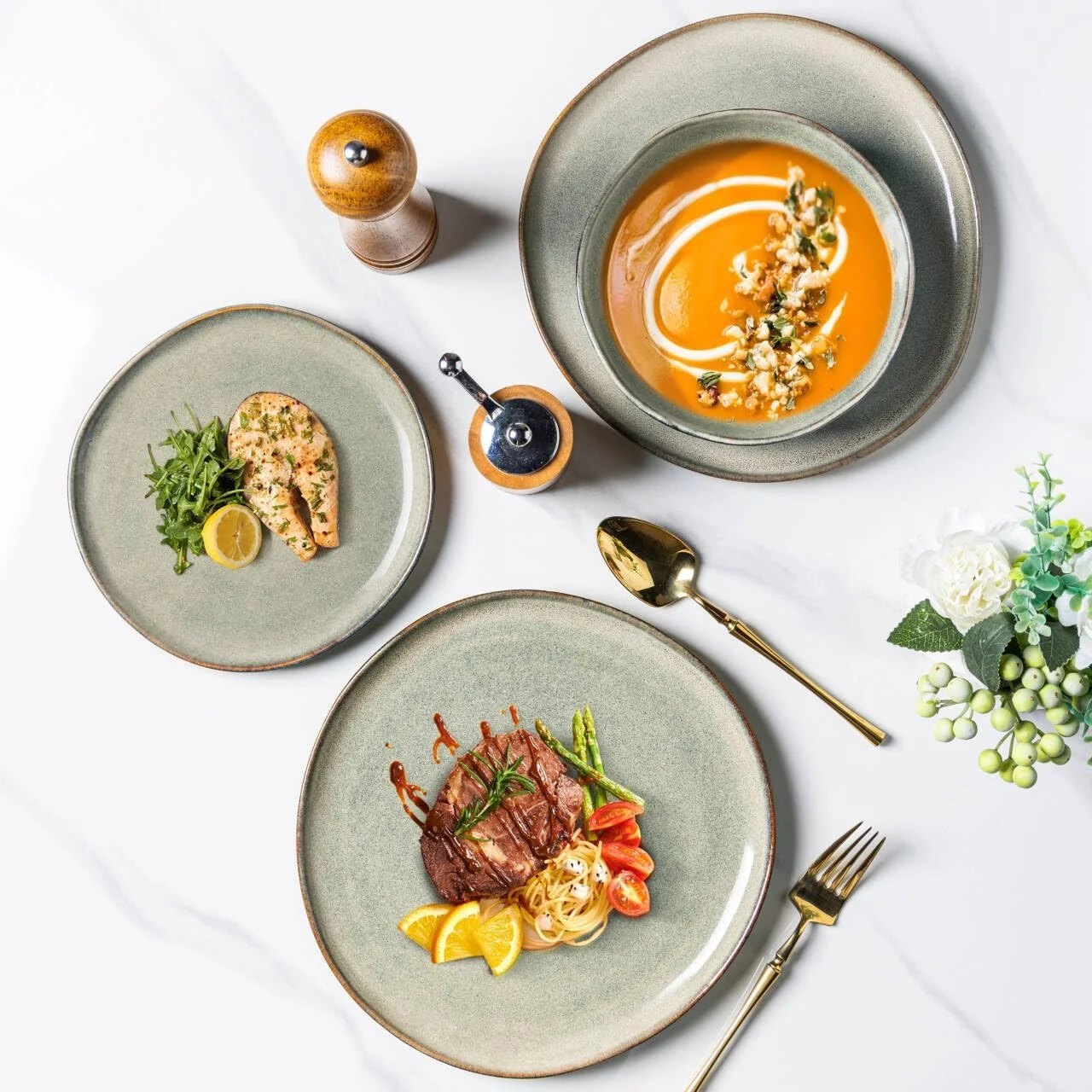 ست 6 تایی بشقاب شام سرامیکی AmorArc، بشقاب های سنگی لعابدار واکنش دهنده دست ساز 10.5 اینچی، ست ظروف غذاخوری با شکل روستایی برای آشپزخانه، قابل استفاده در مایکروویو و ماشین ظرفشویی، مقاوم در برابر خش - رنگ واکنش دهنده