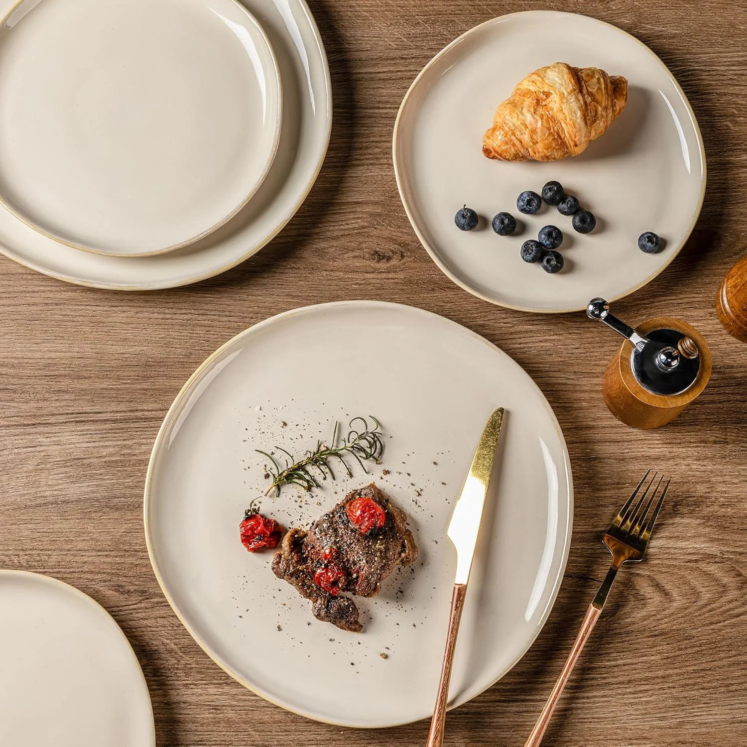 سرویس ظروف غذاخوری سرامیکی AmorArc، ست بشقاب و کاسه سنگی با لعاب واکنشگر دست ساز، بسیار مقاوم در برابر لب پر شدن و ترک خوردگی | قابل شستشو در ماشین ظرفشویی و استفاده در مایکروویو، مناسب برای 6 نفر (18 پارچه)