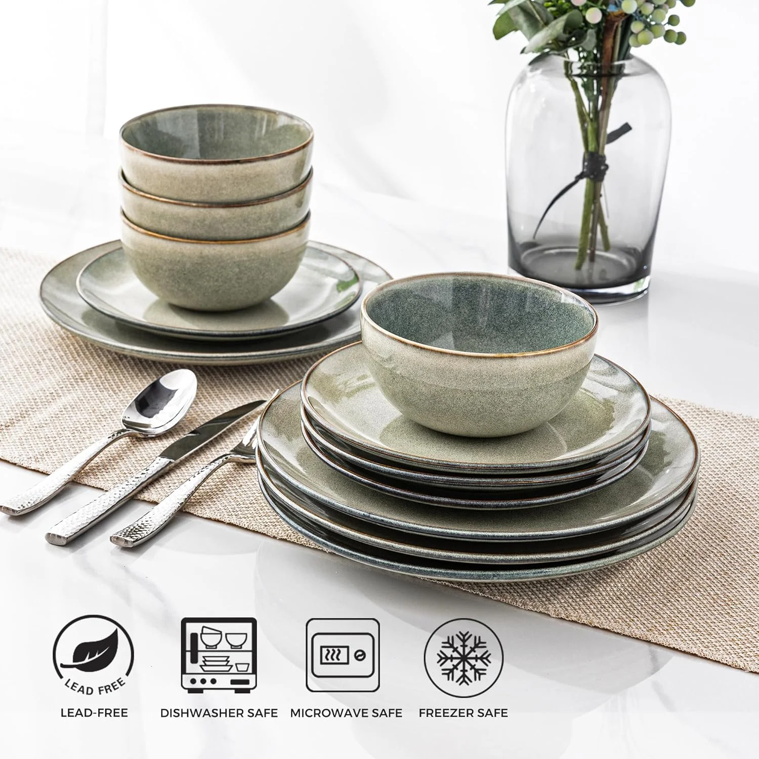 AmorArc Ceramic Dinnerware Sets for 4, 12 Pieces Handpainted Stoneware Plates and Bowls Set, Scratch Resistant Dishes Set, Dishwasher & Microwave Safe, Reactive Color AmorArc Ceramic Dinnerware Sets for 4, 12 Pieces Handpainted Stoneware Plates and Bowls Set, Scratch Resistant Dishes Set, Dishwasher & Microwave Safe, Reactive Color