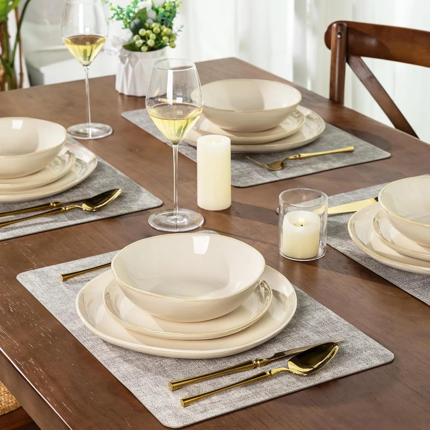 سرویس ظروف غذاخوری سرامیکی AmorArc، ست بشقاب و کاسه سنگی با لعاب واکنشگر دست ساز، بسیار مقاوم در برابر لب پر شدن و ترک خوردگی | قابل شستشو در ماشین ظرفشویی و استفاده در مایکروویو، مناسب برای 6 نفر (18 پارچه)