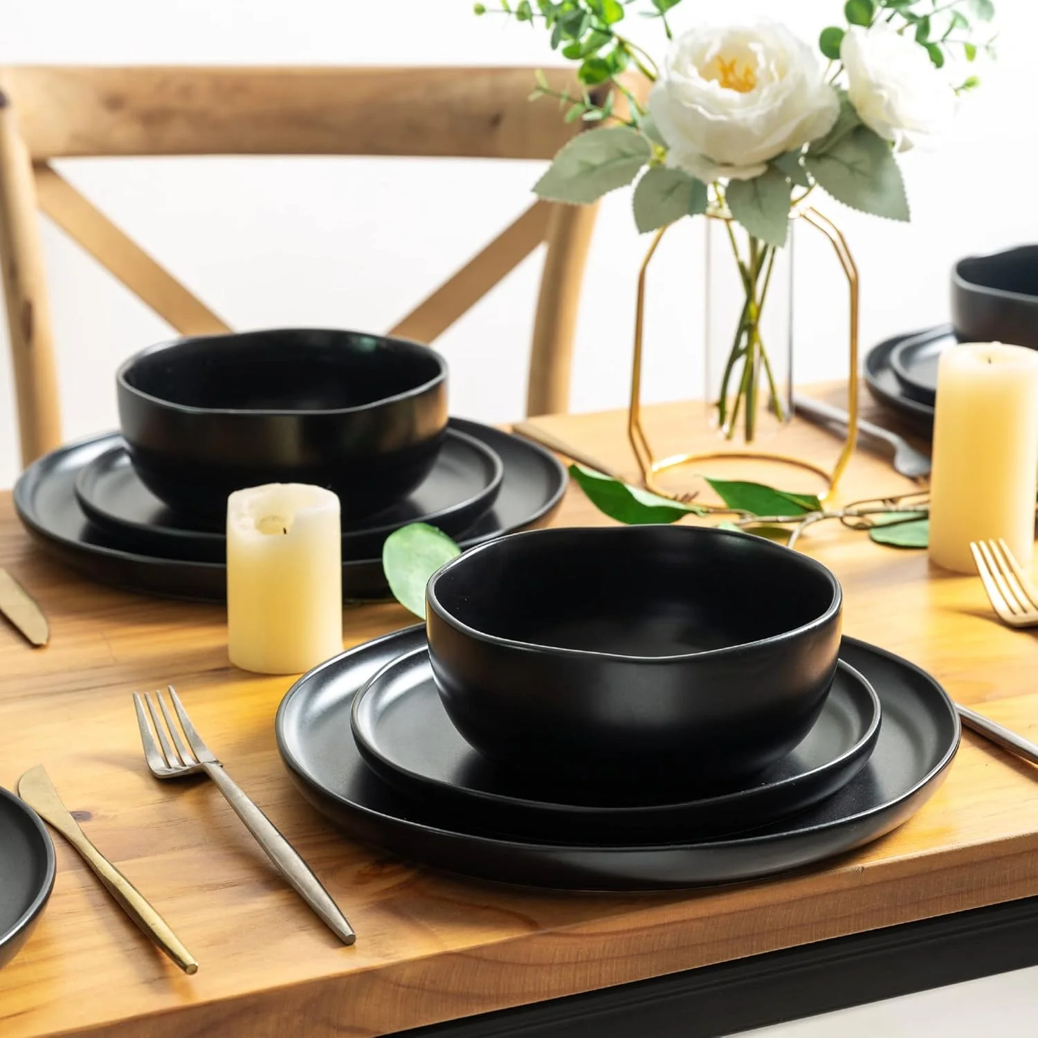 سرویس ظروف غذاخوری سرامیکی AmorArc، بشقاب و کاسه های سنگی با لبه موج دار، بسیار مقاوم در برابر لب پر شدن و ترک خوردگی | قابل شستشو در ماشین ظرفشویی و استفاده در مایکروویو، مناسب برای 4 نفر (12 تکه) - رنگ ترکیبی، ADW005