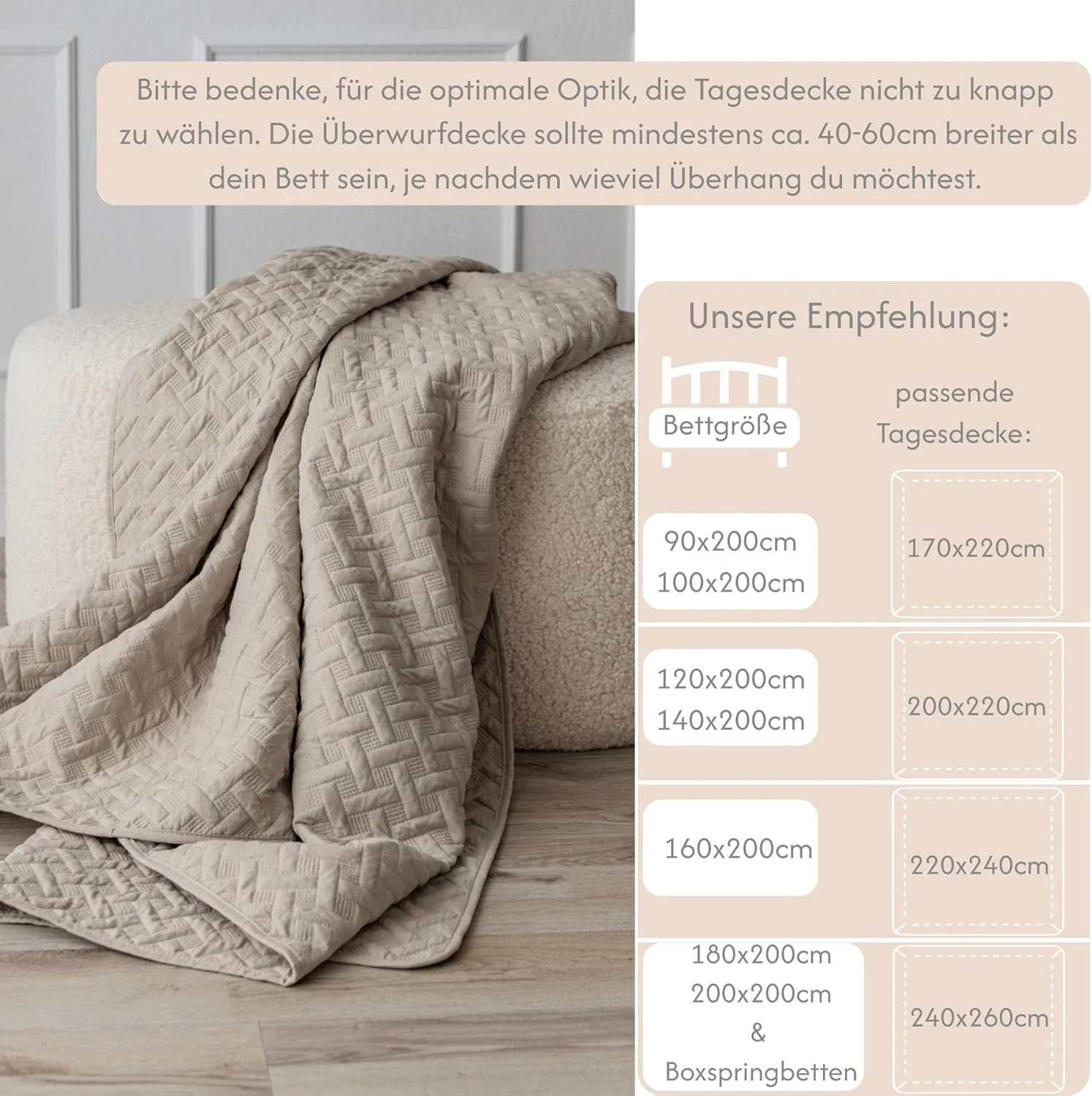 رو تختی و روتختی کلمی هوم 240 x 260 سانتی متر، روکش مبل، لحاف، پتو مبل، پتو، پتوهای روز، روکش تخت، پتو XXL، روتختی لحافی (بژ)