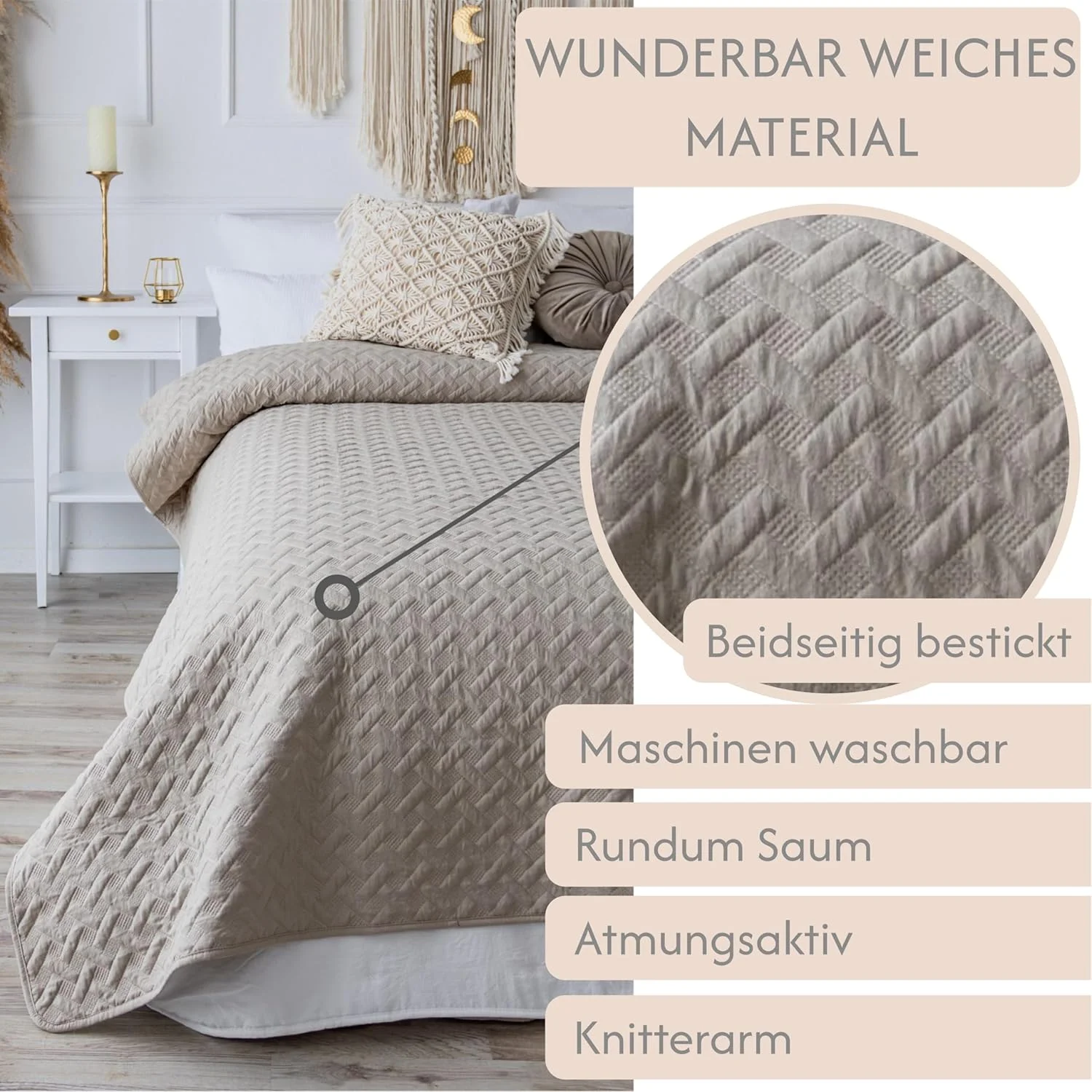 رو تختی و روتختی کلمی هوم 240 x 260 سانتی متر، روکش مبل، لحاف، پتو مبل، پتو، پتوهای روز، روکش تخت، پتو XXL، روتختی لحافی (بژ)