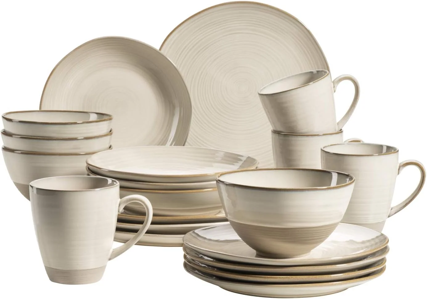 سرویس ظروف غذاخوری 20 پارچه MÄSER 931512 سری Nottingham Vintage برای 4 نفر، با طراحی گرد نامنظم و ظاهر رترو، جنس استون ور، رنگ بژ