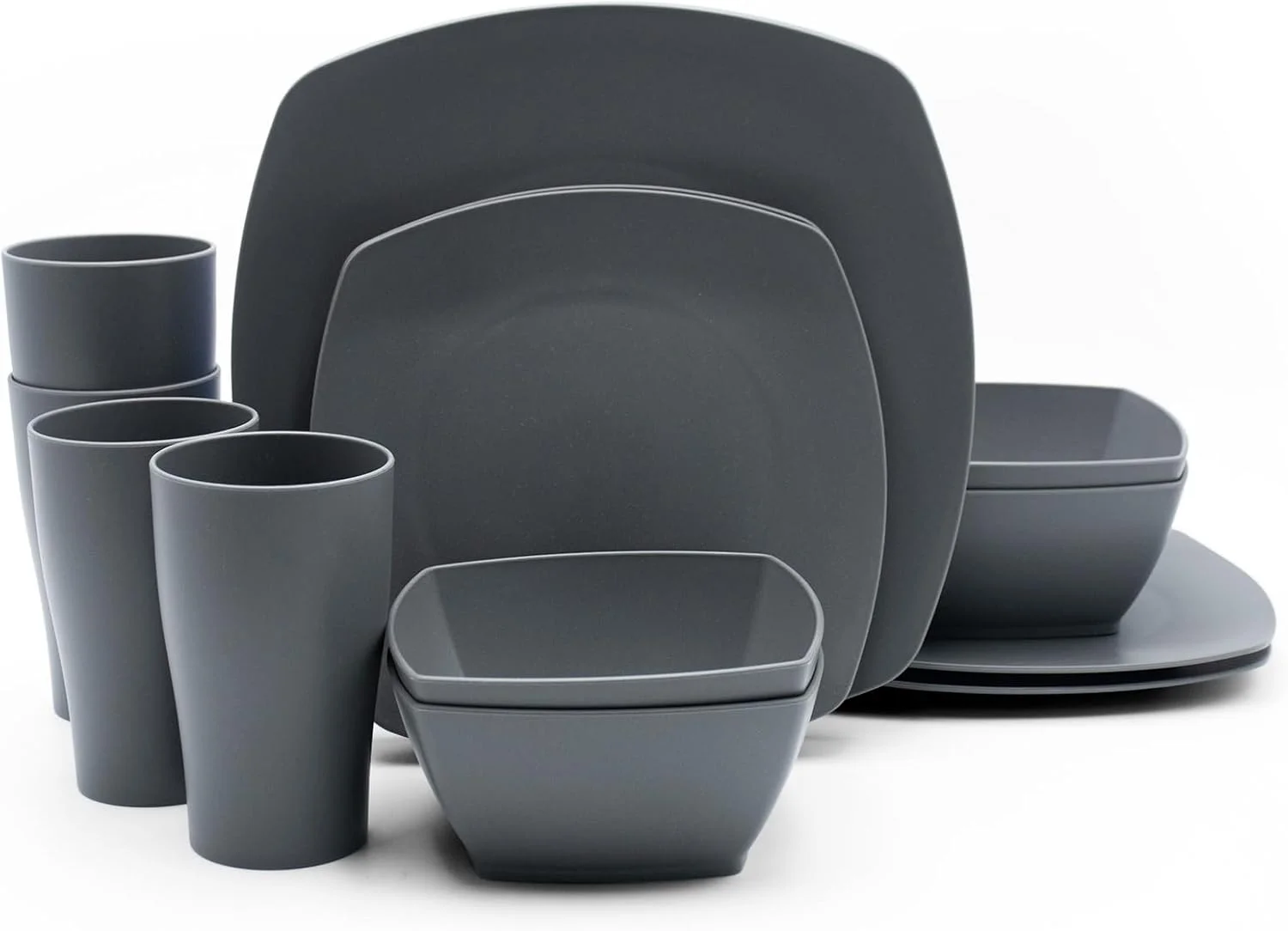 ست غذاخوری 16 پارچه مربعی برام، لوازم جانبی میز غذاخوری از جنس کاه گندم، محصولات آشپزخانه سالم، بشقاب و کاسه، قابل استفاده در مایکروویو و بدون BPA، ظروف غذاخوری برای استفاده روزانه