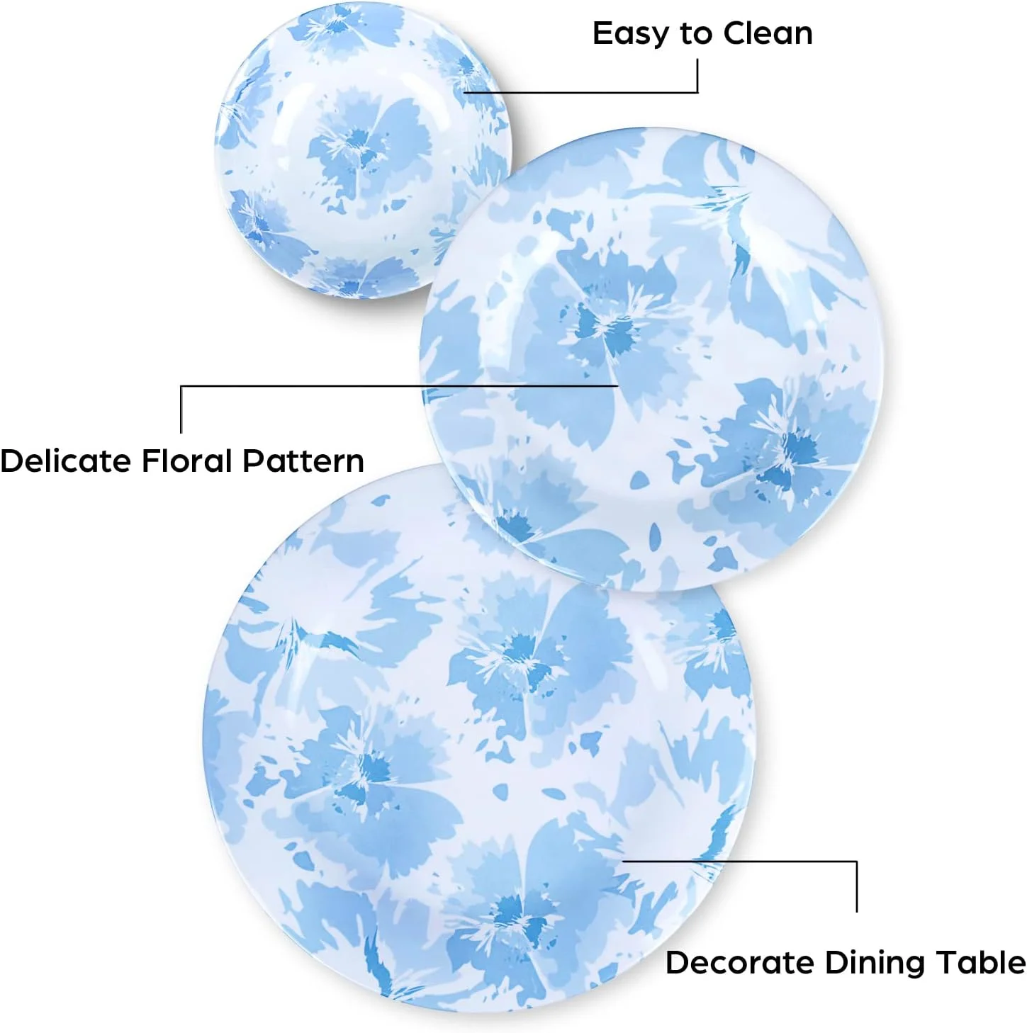 سرویس ظروف غذاخوری 12 پارچه ملامین Aclema، شامل بشقاب و کاسه، نشکن، مناسب آشپزخانه، غذاخوری، فضای باز و داخل خانه، سرویس 4 نفره، طرح گل یخی