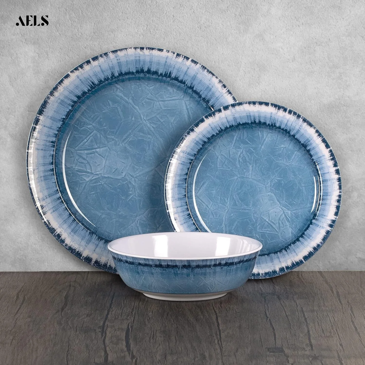 سرویس ظروف غذاخوری ملامین AELS شامل 12 تکه، مناسب استفاده در فضای داخلی و خارجی، قابل شستشو در ماشین ظرفشویی، سبک و نشکن، آبی سرمه ای