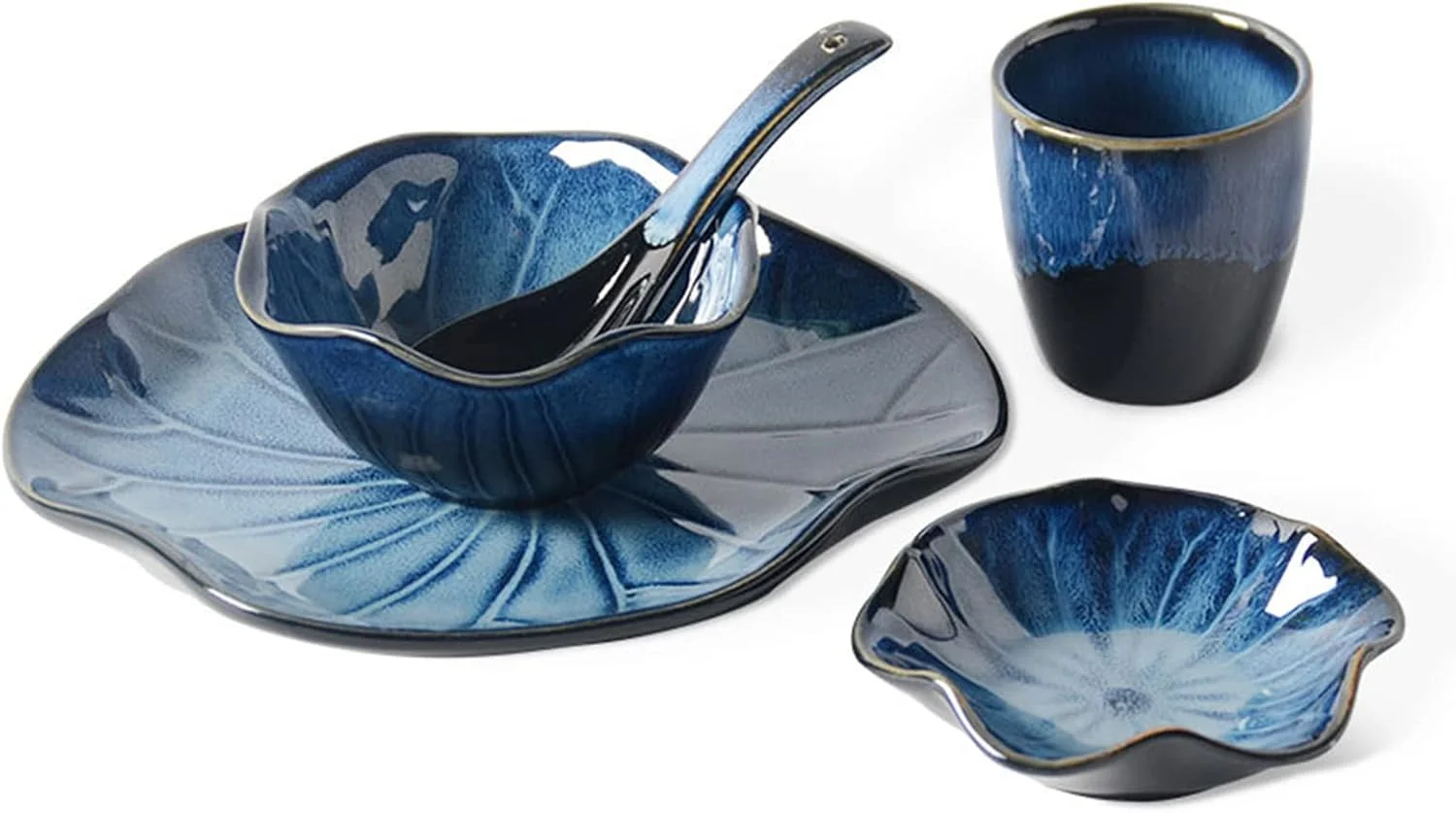 سرویس غذاخوری 60 پارچه چینی ژاپنی، ست ظروف غذاخوری شامل فنجان، ظرف مزه، قاشق، بشقاب و کاسه، هدیه ژاپنی، سرویس ظروف سرامیکی