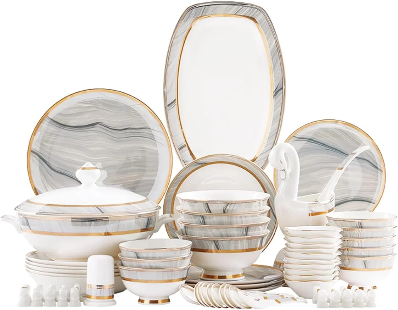 سرویس ظروف غذاخوری 60 پارچه آشپزخانه، ست بشقاب سرامیکی شیک، ست بشقاب و کاسه چینی لوکس، مناسب برای پذیرایی از مهمانی ها و رویدادها برای 10 نفر