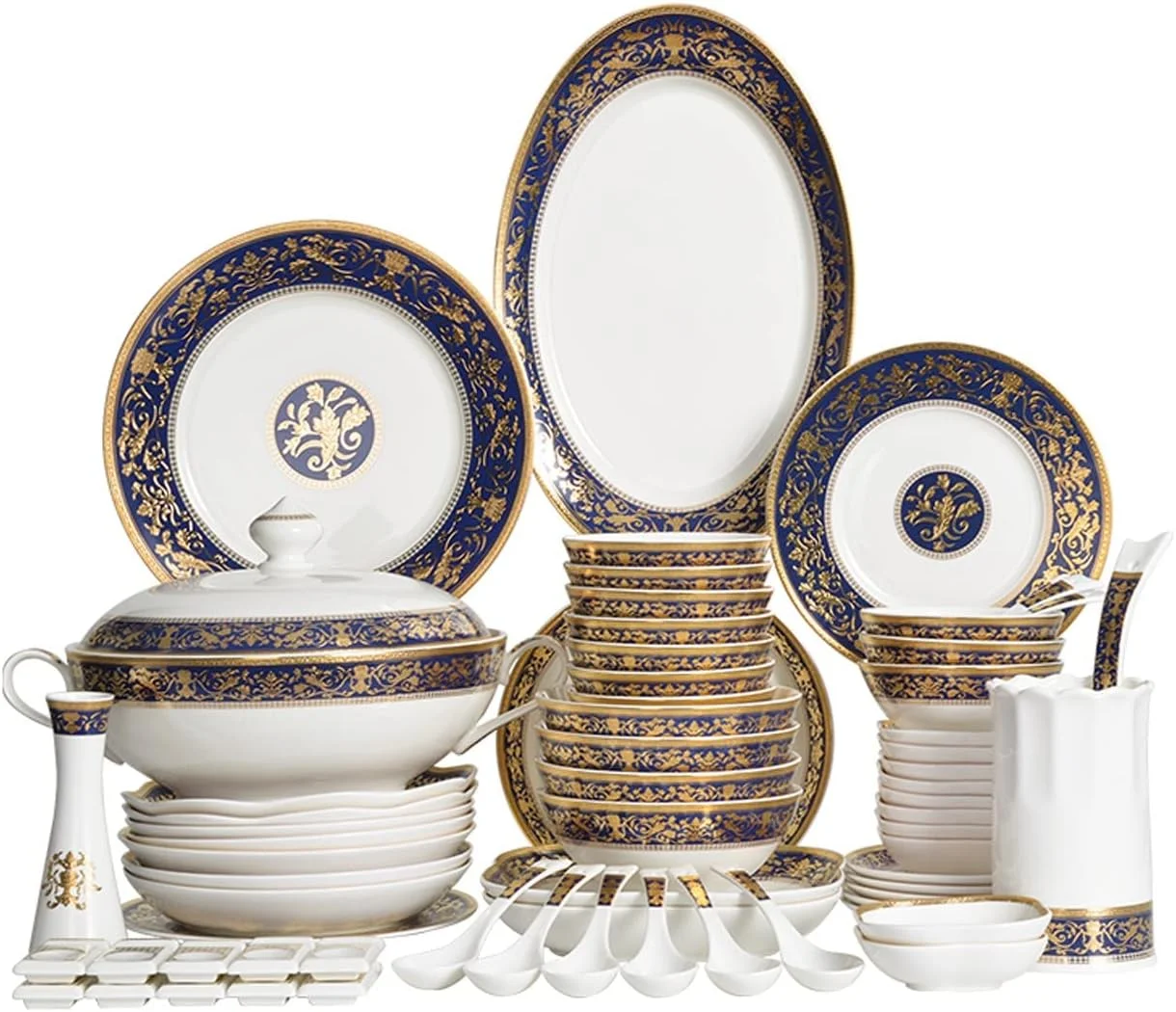 سرویس ظروف غذاخوری 68 پارچه، ست لوکس بشقاب و کاسه چینی استخوانی، لوازم ضروری و شیک منزل، مناسب برای 10 نفر