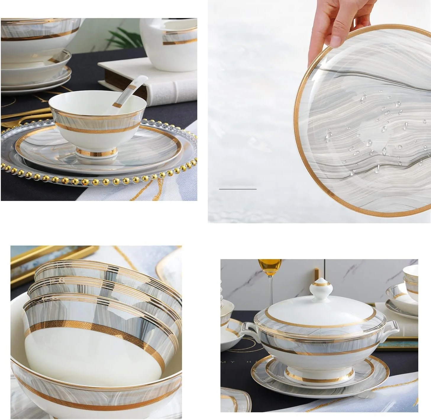 سرویس ظروف غذاخوری 60 پارچه آشپزخانه، ست بشقاب سرامیکی شیک، ست بشقاب و کاسه چینی لوکس، مناسب برای پذیرایی از مهمانی ها و رویدادها برای 10 نفر