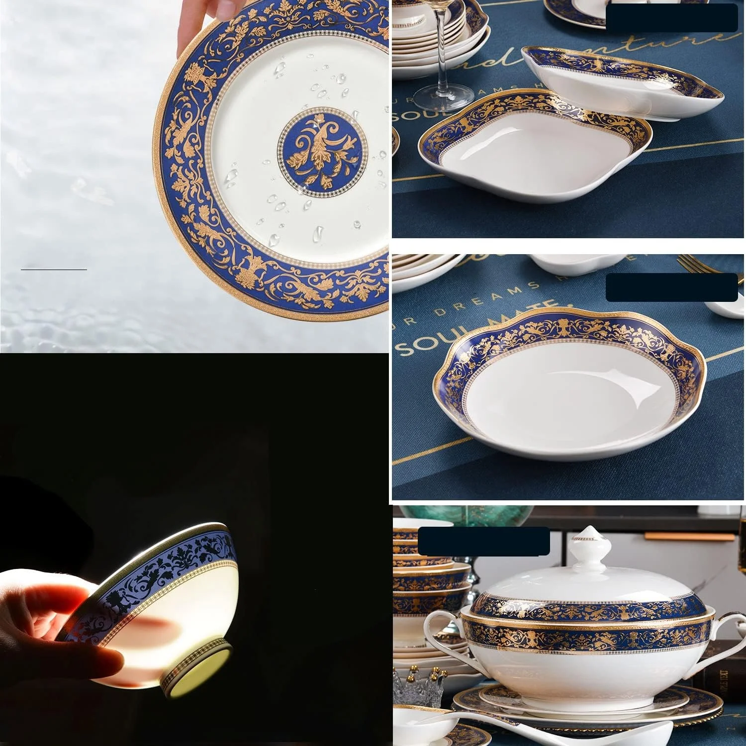 سرویس ظروف غذاخوری 68 پارچه، ست لوکس بشقاب و کاسه چینی استخوانی، لوازم ضروری و شیک منزل، مناسب برای 10 نفر