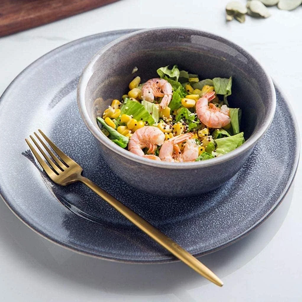 ست غذاخوری 6 تکه، ست ظروف غذاخوری سرامیکی آبی رترو شامل بشقاب، کاسه و لیوان مناسب برای 1 نفر