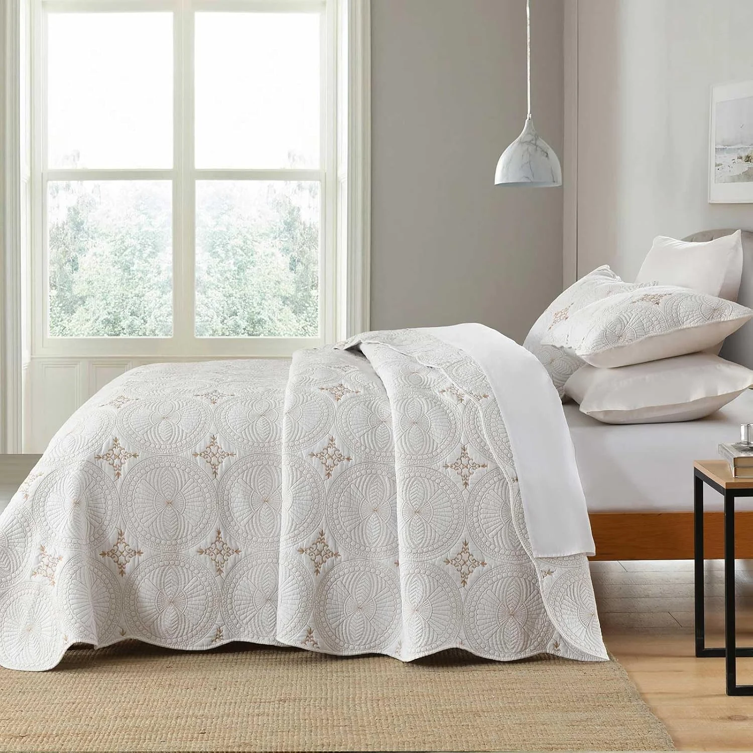 ست لحاف کالیفرنیا کینگ سایز Boryard - رو تختی نرم و گرم 100% پنبه ای برجسته (281x269 سانتی متر) به همراه 2 عدد روبالشی (51x91 سانتی متر) مناسب برای تمام فصول، سفید ست لحاف کالیفرنیا کینگ سایز Boryard - رو تختی نرم و گرم 100% پنبه ای برجسته (281x269 سانتی متر) به همراه 2 عدد روبالشی (51x91 سانتی متر) مناسب برای تمام فصول، سفید