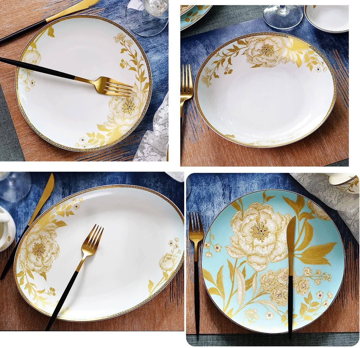 سرویس ظروف غذاخوری 60 پارچه آشپزخانه، ست بشقاب و کاسه چینی استخوانی لوکس و با کیفیت، قابل استفاده در مایکروویو، تزئین طلایی، بشقاب سرامیکی با قابلیت تمیز کردن آسان سرویس ظروف غذاخوری 60 پارچه آشپزخانه، ست بشقاب و کاسه چینی استخوانی لوکس و با کیفیت، قابل استفاده در مایکروویو، تزئین طلایی، بشقاب سرامیکی با قابلیت تمیز کردن آسان