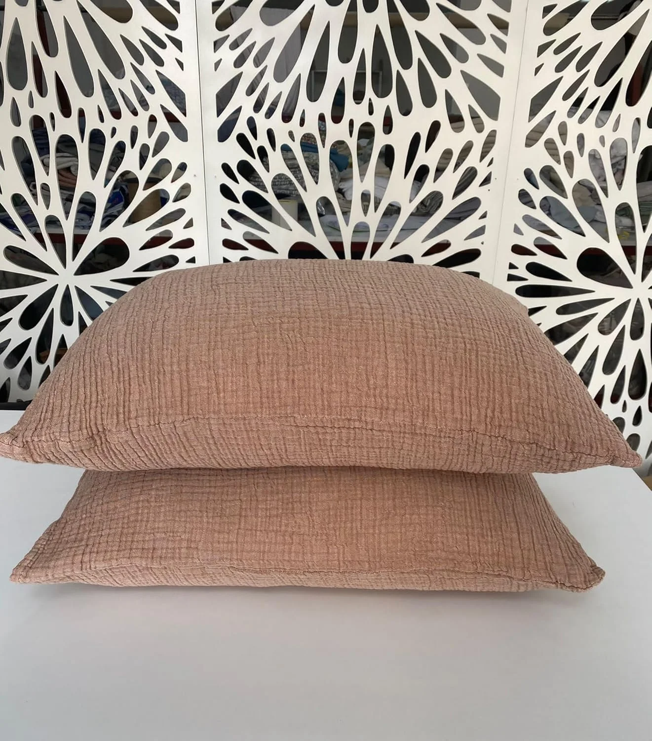 پتو روتختی پنبه‌ای موسلین 100%، 4 لایه، روکش تخت موسلین پنبه‌ای نرم ترکی، رو تختی دو رو، قهوه‌ای (دو روبالشی کینگ 50x90)