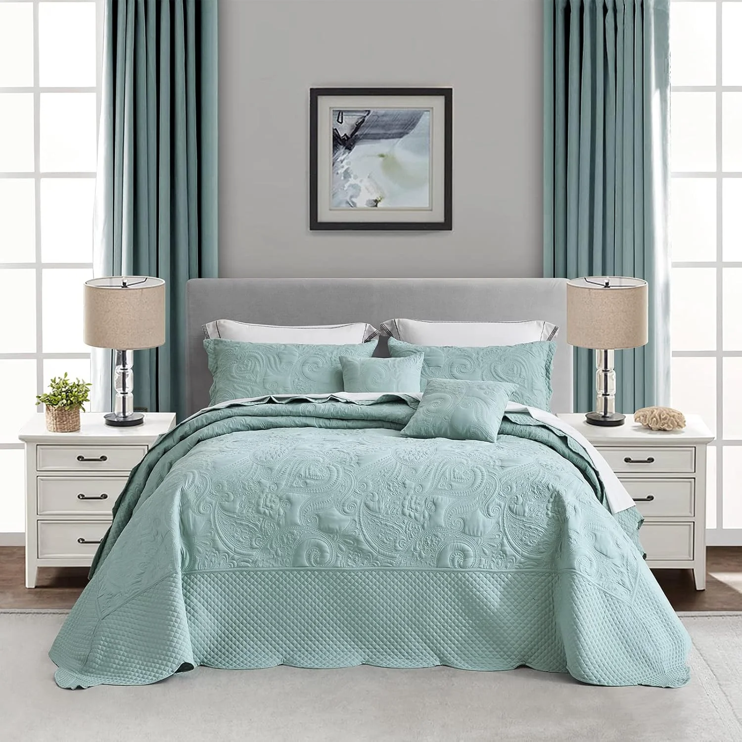 روتختی کینگ سایز بزرگ Blythease ابعاد 325x305 فوق العاده عریض، مناسب کینگ/کالیفرنیا کینگ، رنگ سبز دریایی
