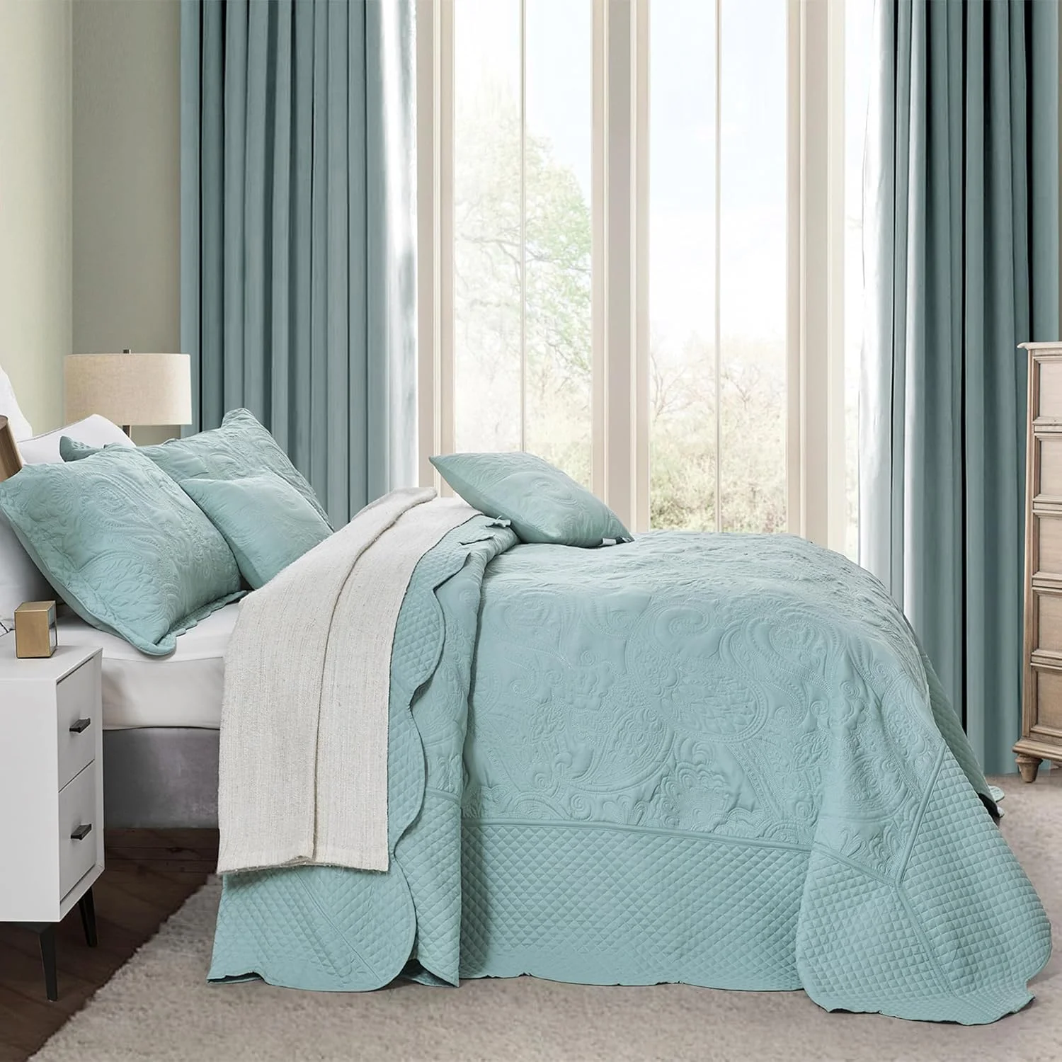 روتختی کینگ سایز بزرگ Blythease ابعاد 325x305 فوق العاده عریض، مناسب کینگ/کالیفرنیا کینگ، رنگ سبز دریایی