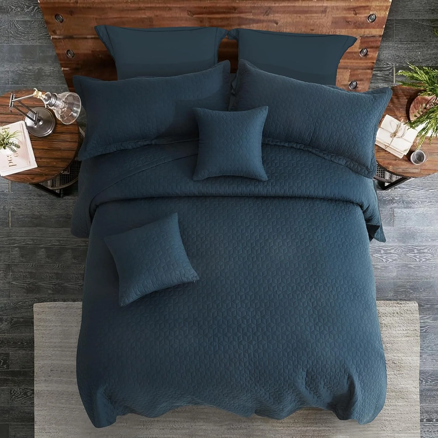 روتختی کینگ سایز بزرگ Blythease سرمه ای 325x305 فوق العاده عریض، طراحی مدرن و معاصر، روکش سبک وزن، دو رو، 5 تکه، 100% میکروفایبر، کینگ/کال کینگ، سرمه ای