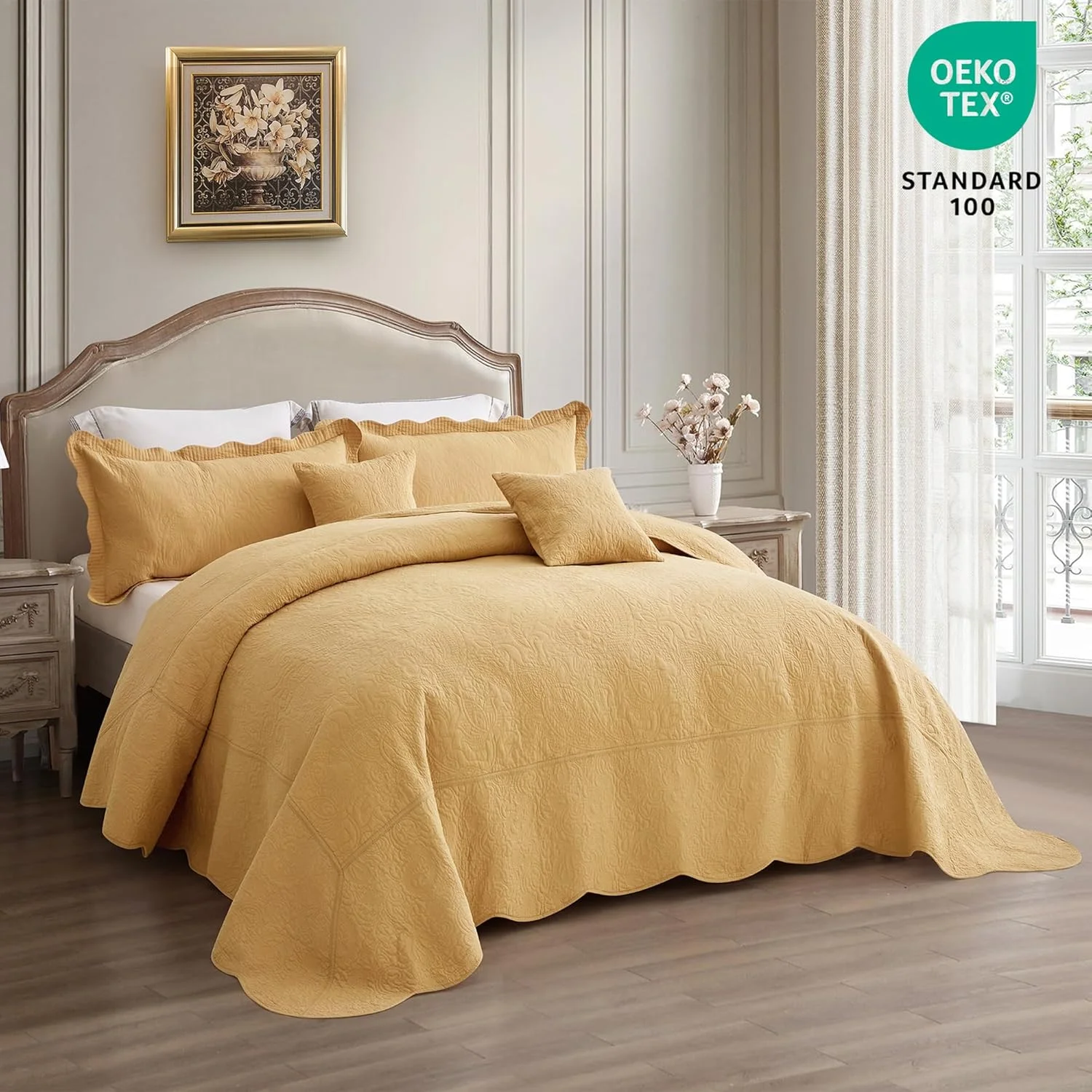 روتختی پنبه ای بزرگ کوئین Blythease، طرح بته جقه دو رو، روکش سبک وزن، ست 5 تکه - کوئین، طلایی عسلی روتختی پنبه ای بزرگ کوئین Blythease، طرح بته جقه دو رو، روکش سبک وزن، ست 5 تکه - کوئین، طلایی عسلی