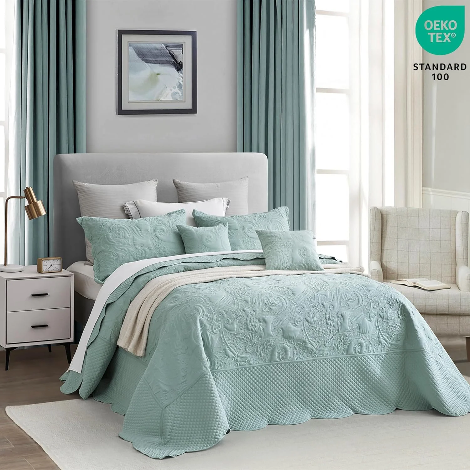 روتختی کینگ سایز بزرگ Blythease ابعاد 325x305 فوق العاده عریض، مناسب کینگ/کالیفرنیا کینگ، رنگ سبز دریایی
