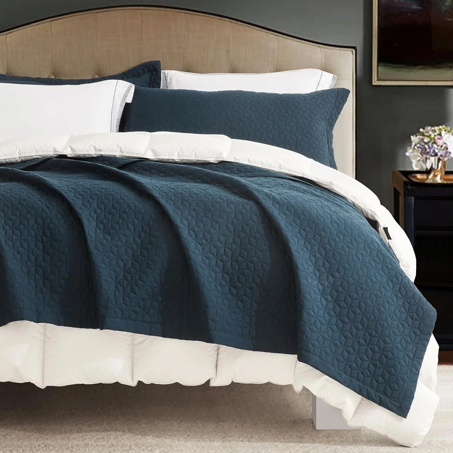 روتختی کینگ سایز بزرگ Blythease سرمه ای 325x305 فوق العاده عریض، طراحی مدرن و معاصر، روکش سبک وزن، دو رو، 5 تکه، 100% میکروفایبر، کینگ/کال کینگ، سرمه ای