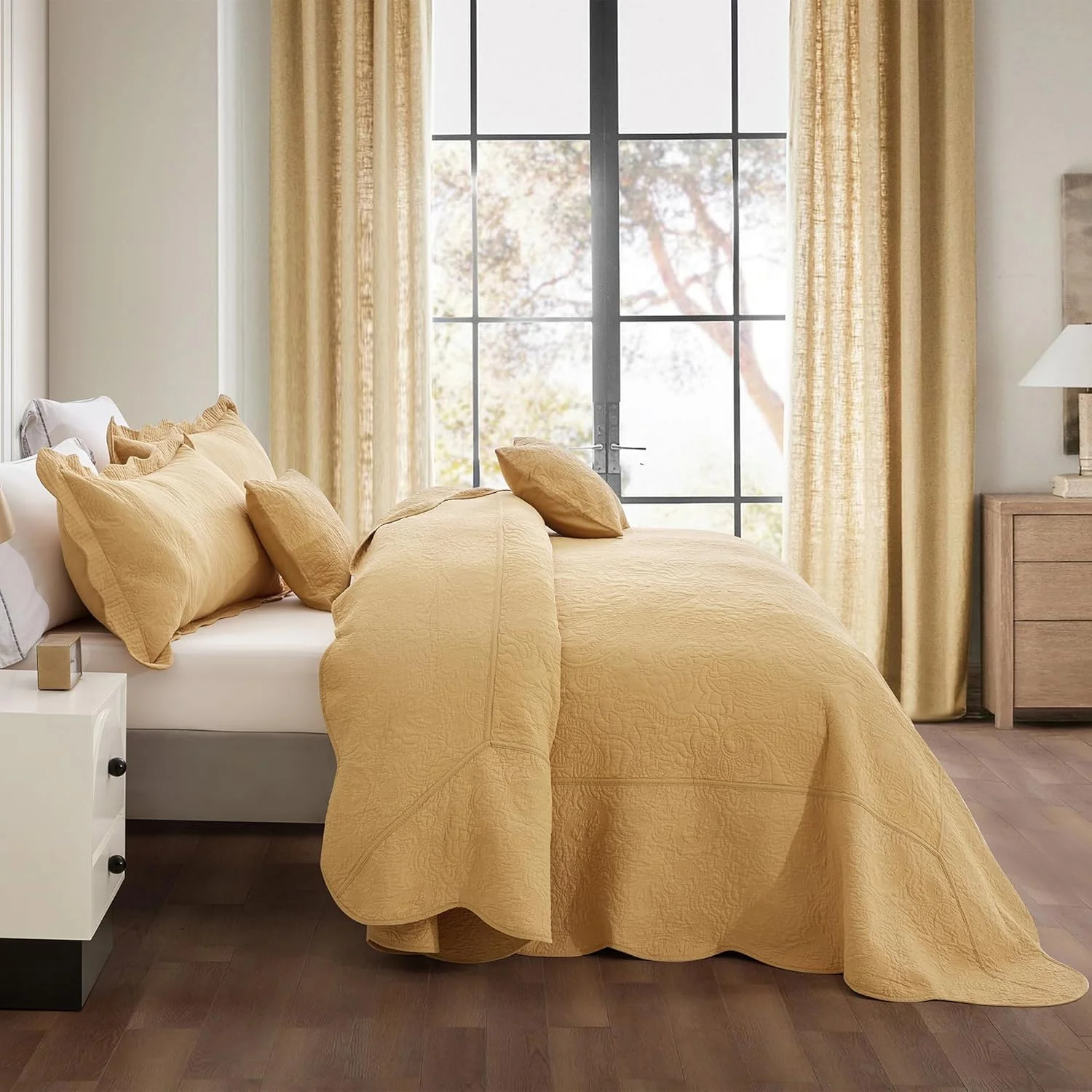 روتختی پنبه ای بزرگ کوئین Blythease، طرح بته جقه دو رو، روکش سبک وزن، ست 5 تکه - کوئین، طلایی عسلی روتختی پنبه ای بزرگ کوئین Blythease، طرح بته جقه دو رو، روکش سبک وزن، ست 5 تکه - کوئین، طلایی عسلی