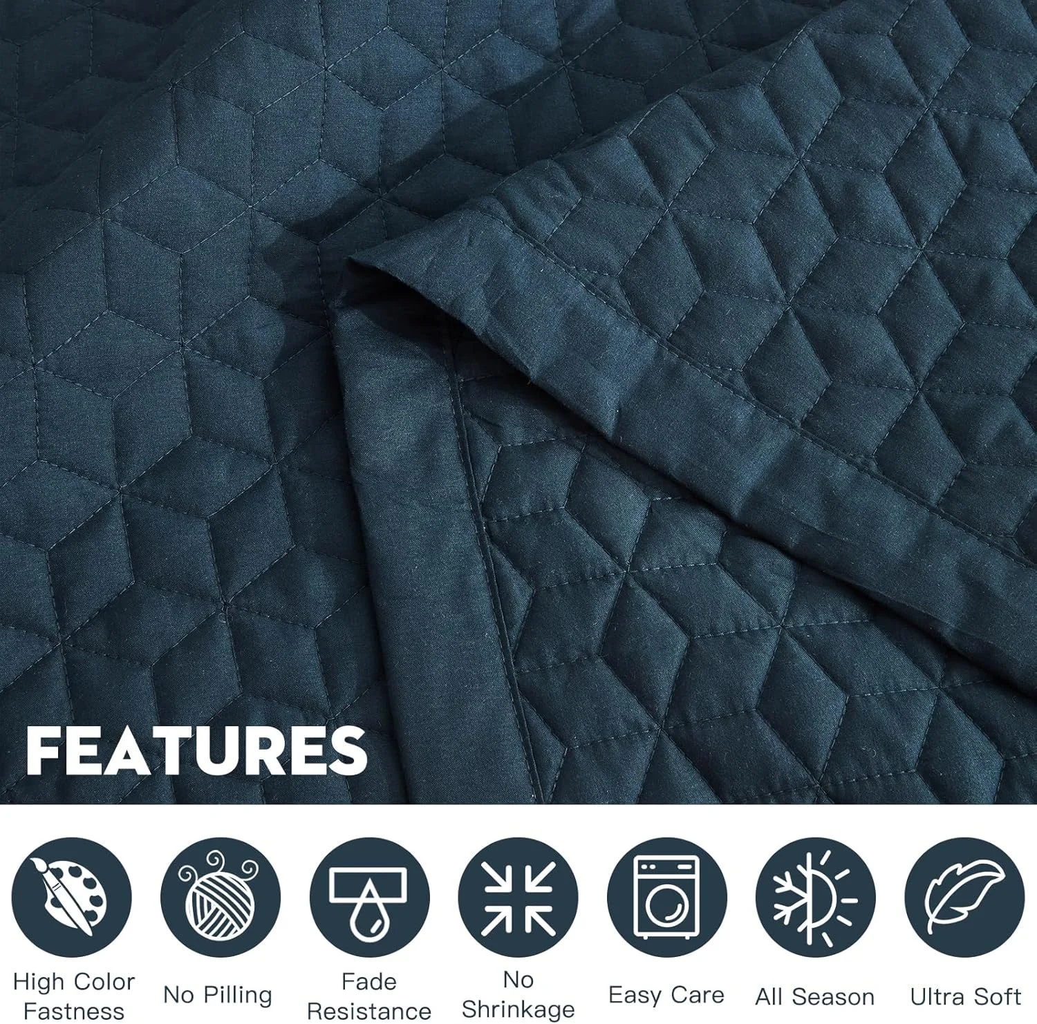 روتختی کینگ سایز بزرگ Blythease سرمه ای 325x305 فوق العاده عریض، طراحی مدرن و معاصر، روکش سبک وزن، دو رو، 5 تکه، 100% میکروفایبر، کینگ/کال کینگ، سرمه ای