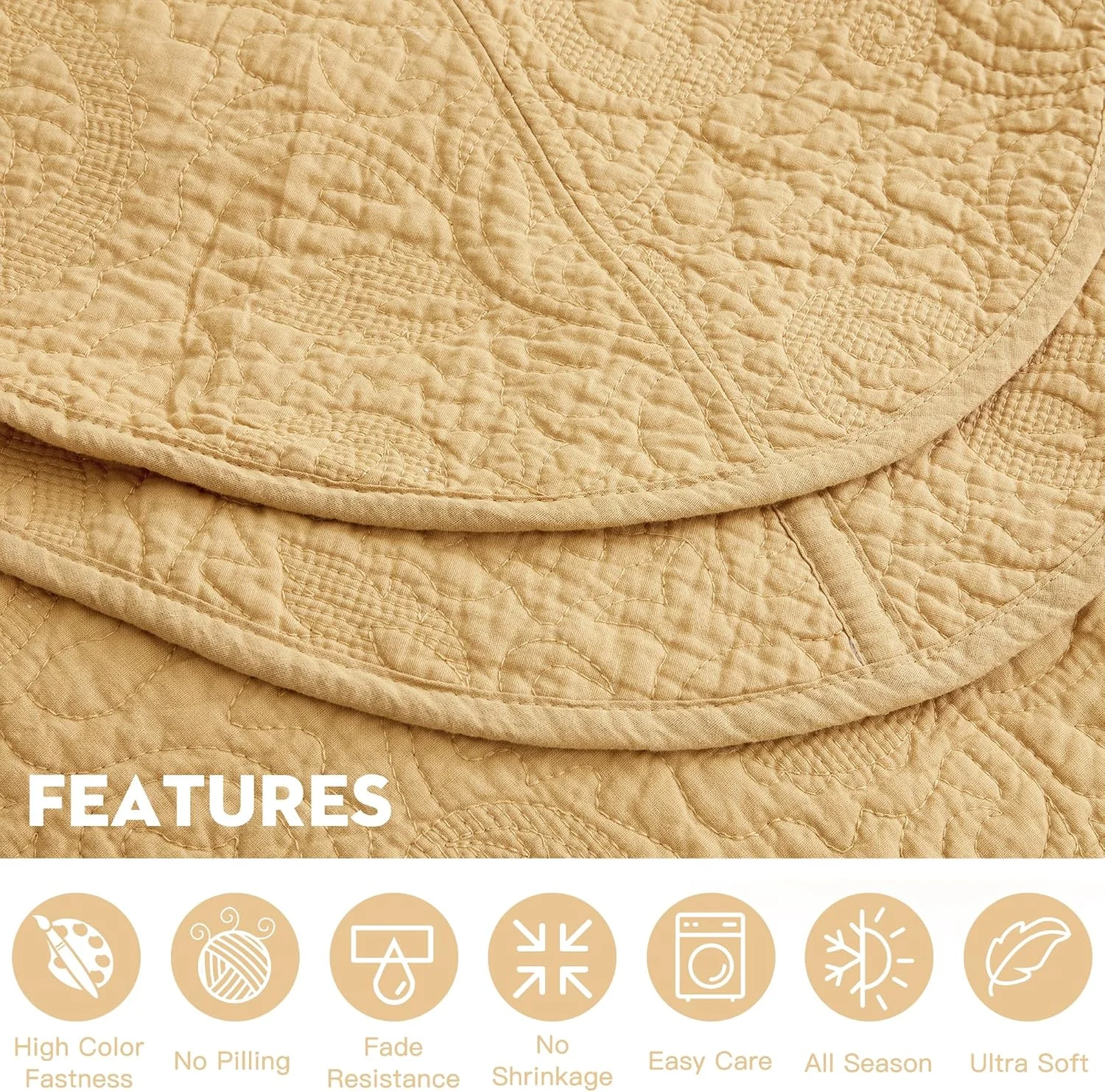 روتختی پنبه ای بزرگ کوئین Blythease، طرح بته جقه دو رو، روکش سبک وزن، ست 5 تکه - کوئین، طلایی عسلی روتختی پنبه ای بزرگ کوئین Blythease، طرح بته جقه دو رو، روکش سبک وزن، ست 5 تکه - کوئین، طلایی عسلی