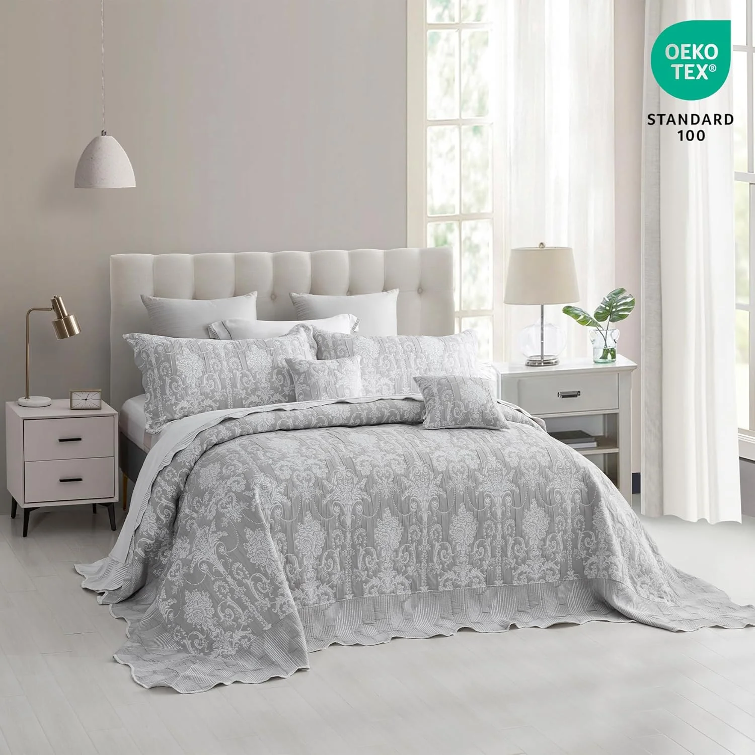 روتختی کینگ سایز بزرگ Blythease خاکستری 325x305 فوق العاده عریض، طرح ژاکارد ماتلاس دمشقی، سبک وزن، دو رو، 4 تکه، 100% میکروفایبر، کینگ/کال کینگ، خاکستری روتختی کینگ سایز بزرگ Blythease خاکستری 325x305 فوق العاده عریض، طرح ژاکارد ماتلاس دمشقی، سبک وزن، دو رو، 4 تکه، 100% میکروفایبر، کینگ/کال کینگ، خاکستری