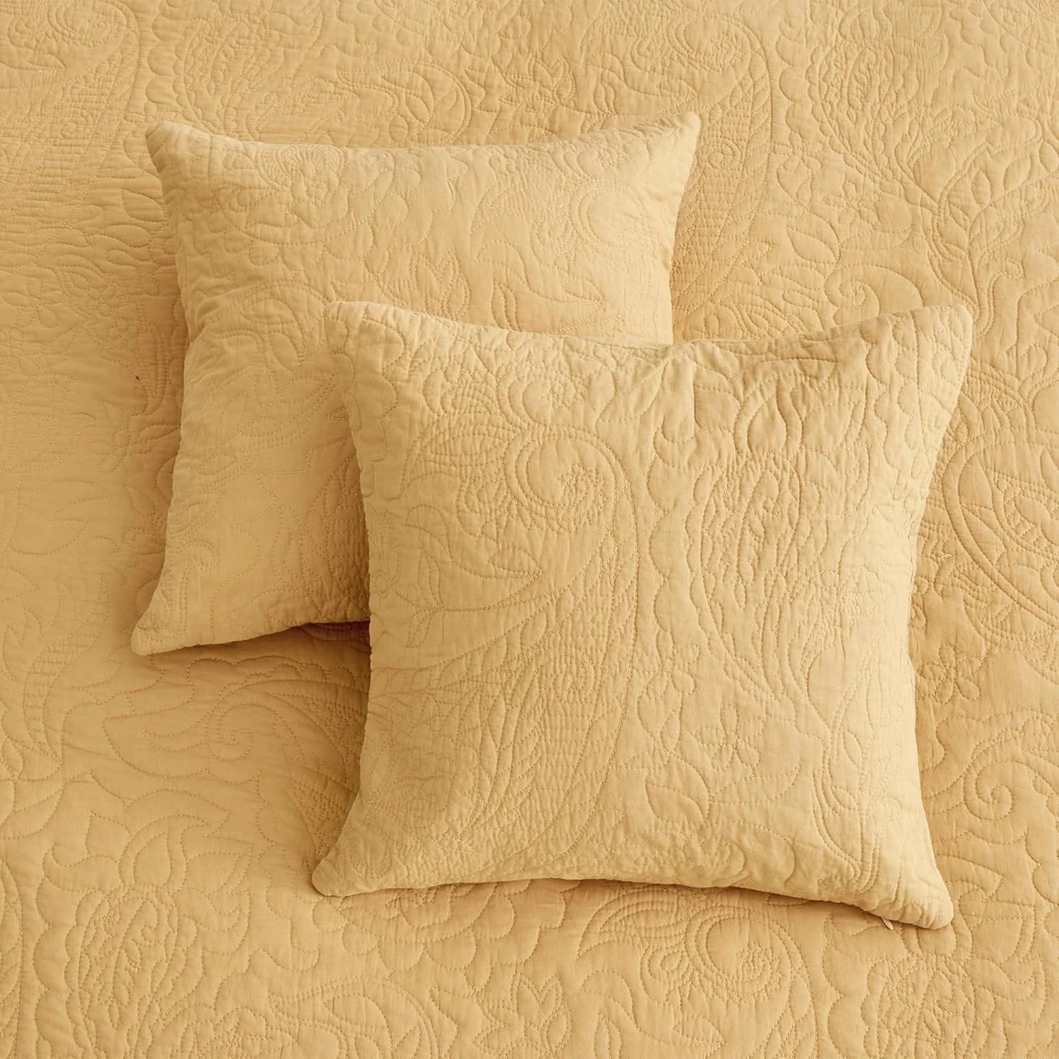 روتختی پنبه ای بزرگ کوئین Blythease، طرح بته جقه دو رو، روکش سبک وزن، ست 5 تکه - کوئین، طلایی عسلی روتختی پنبه ای بزرگ کوئین Blythease، طرح بته جقه دو رو، روکش سبک وزن، ست 5 تکه - کوئین، طلایی عسلی