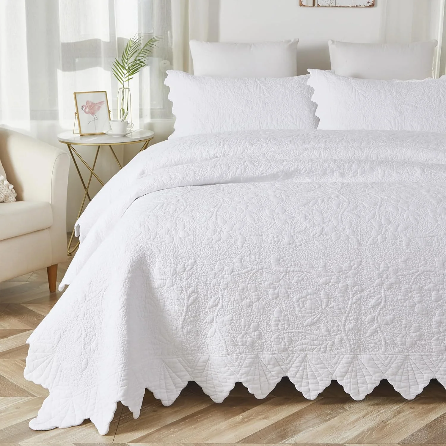 برندریم (A) - ست لحاف تختخواب دونفره سفید، روتختی لوکس