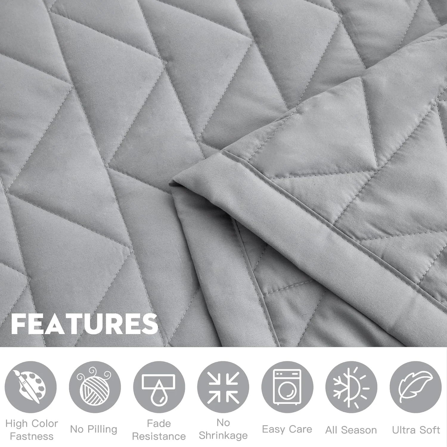 رو تختی بزرگ کینگ Blythease، طرح مدرن و معاصر، روکش سبک وزن، دو رو، ست 5 تکه، کینگ/کال کینگ، خاکستری