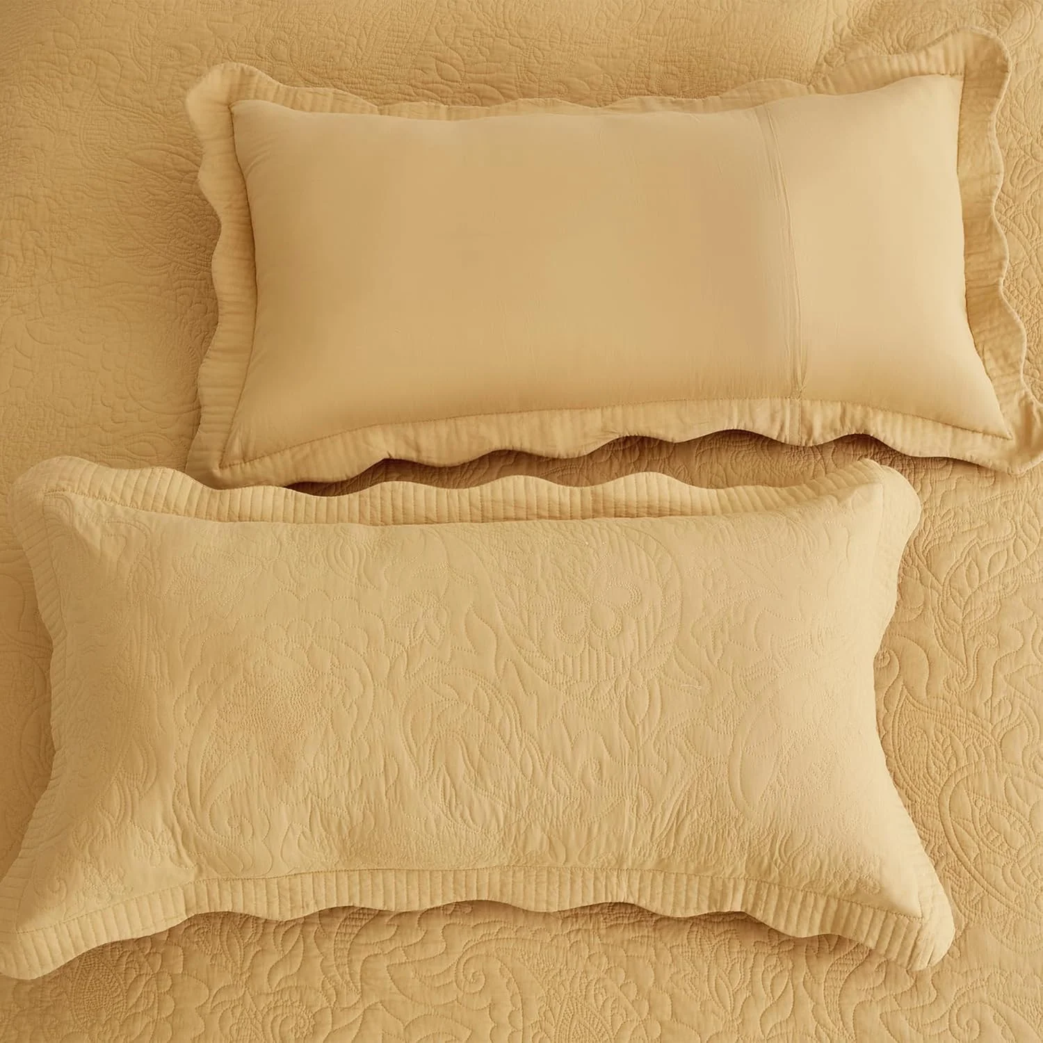 روتختی پنبه ای بزرگ کوئین Blythease، طرح بته جقه دو رو، روکش سبک وزن، ست 5 تکه - کوئین، طلایی عسلی روتختی پنبه ای بزرگ کوئین Blythease، طرح بته جقه دو رو، روکش سبک وزن، ست 5 تکه - کوئین، طلایی عسلی